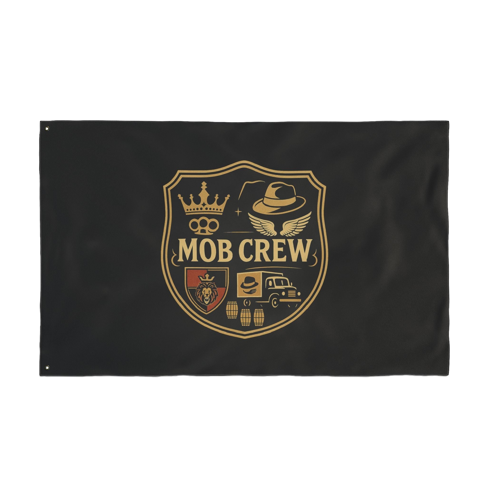 Mob Crew 4 Family Shield Flag – Vintage Mafia Emblem Double-Sided Outdoor Banner