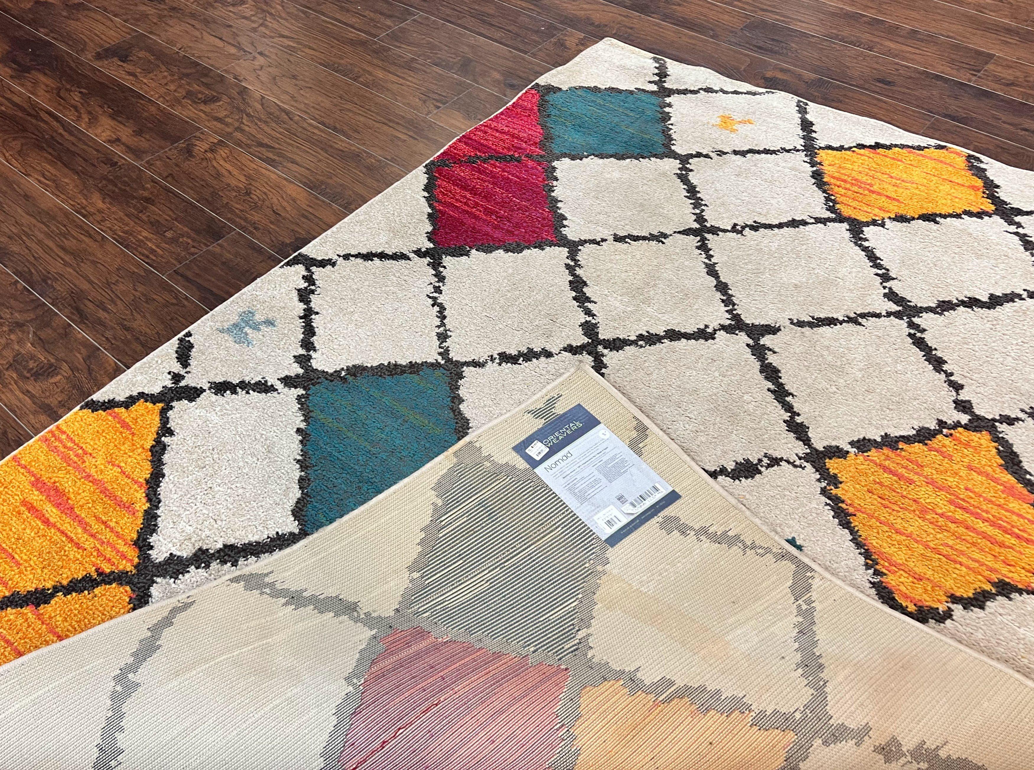 Panel Design Rug 5 x 7.6, Ivory/Beige & Multicolor