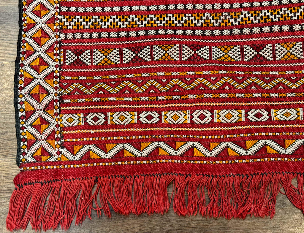 Moroccan Kilim Rug 4x8, Flatweave, Bohemian, Red Ivory Orange