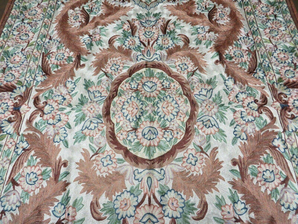 4' X 6' Vintage Embroidery Hand Stitched Rug Silk On Cotton India Backing Nice