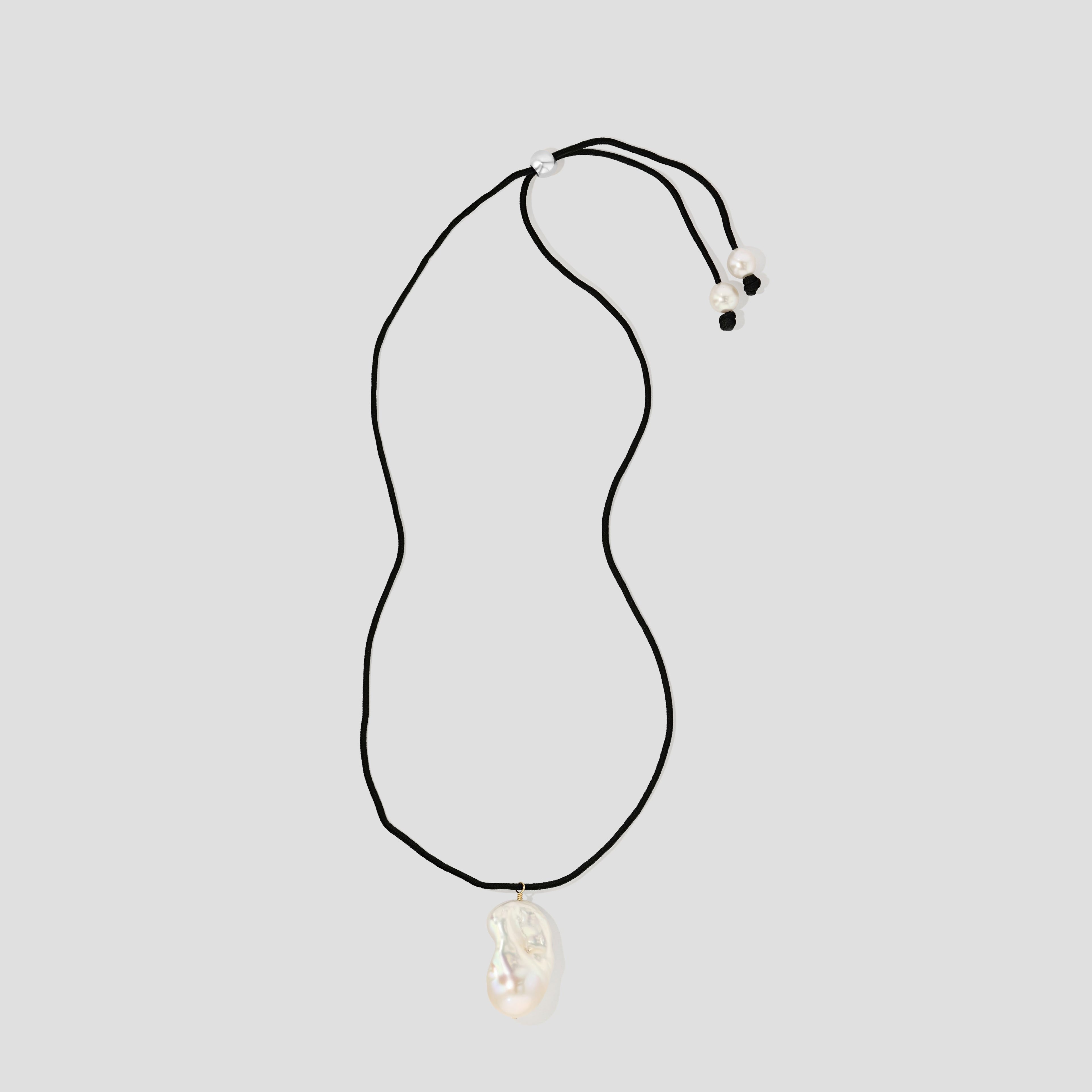 Floating Pearl Necklace Black Cord