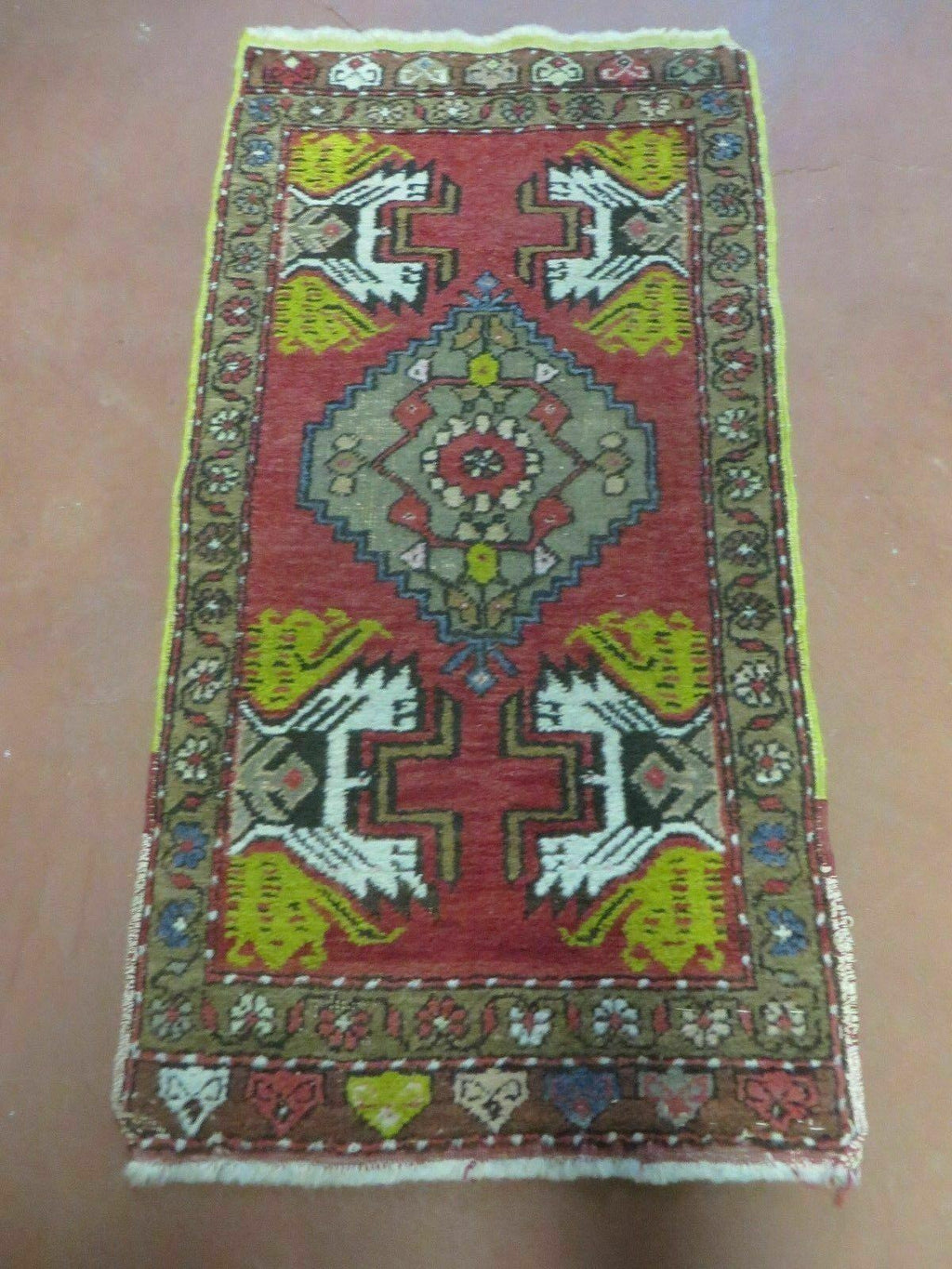 20" X 38" Antique Handmade Turkish Oushak Oshak Yastik Wool Rug Mat Turkey Nice