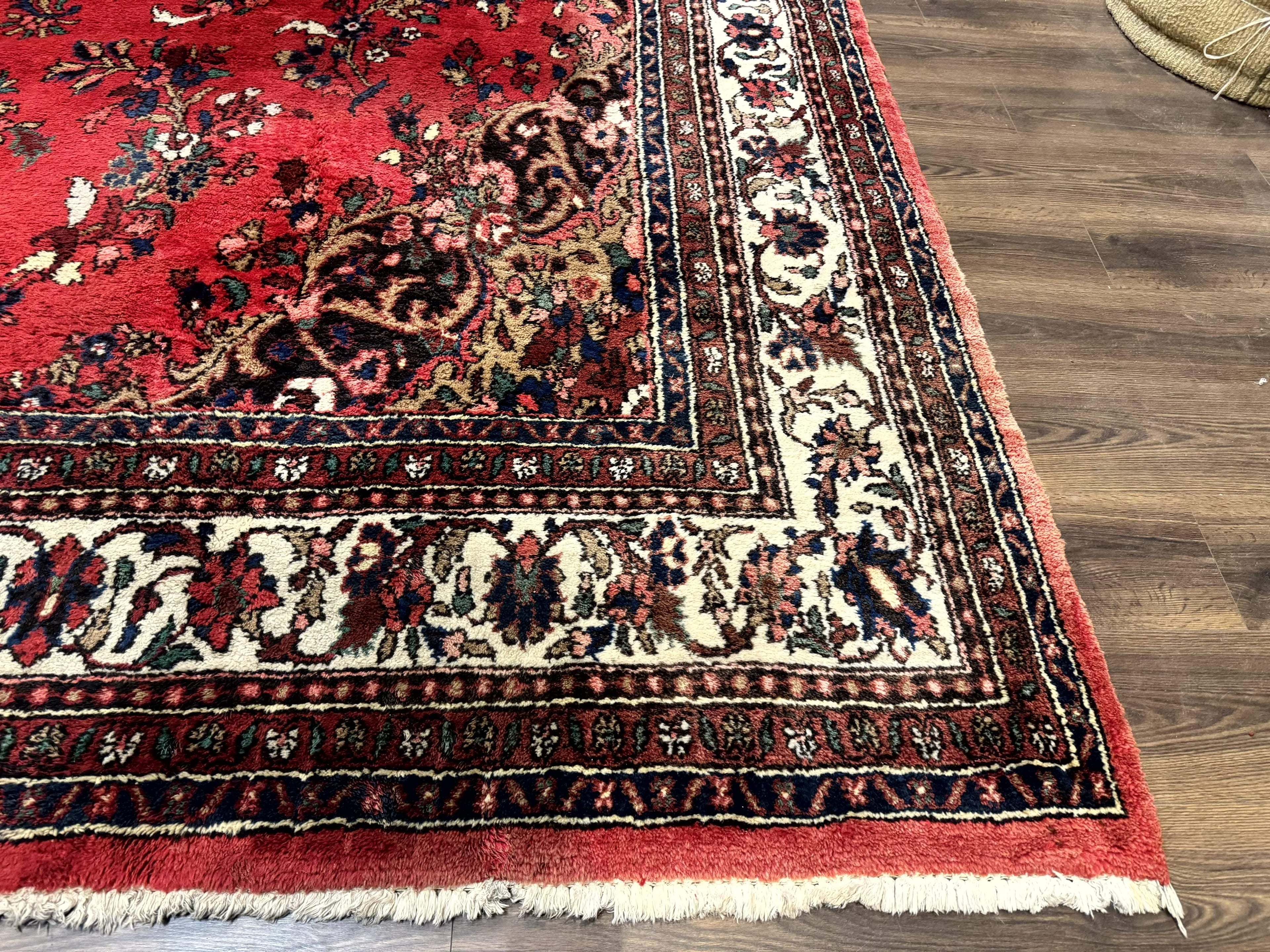 Palace Size Persian Rug 11x18, Red, Bibikabad Rug, Handmade Large Wool Carpet, Persian Hamadan Rug, Dargazin Rug
