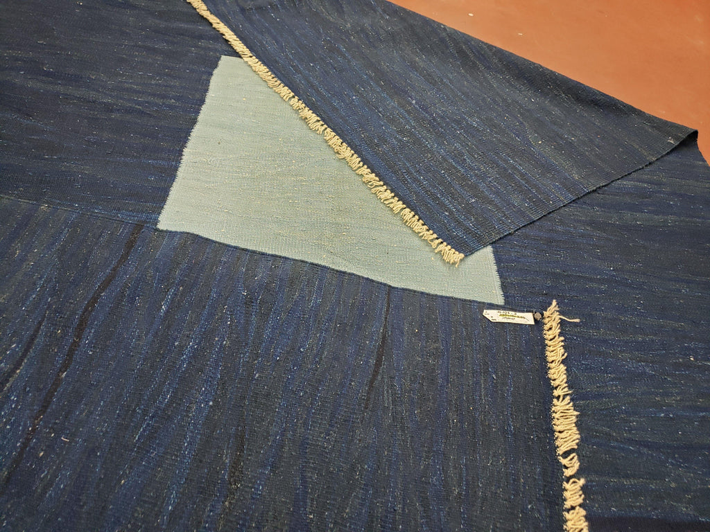 Large Blue Turkish Kilim Rug 7x10, Handmade, Wool