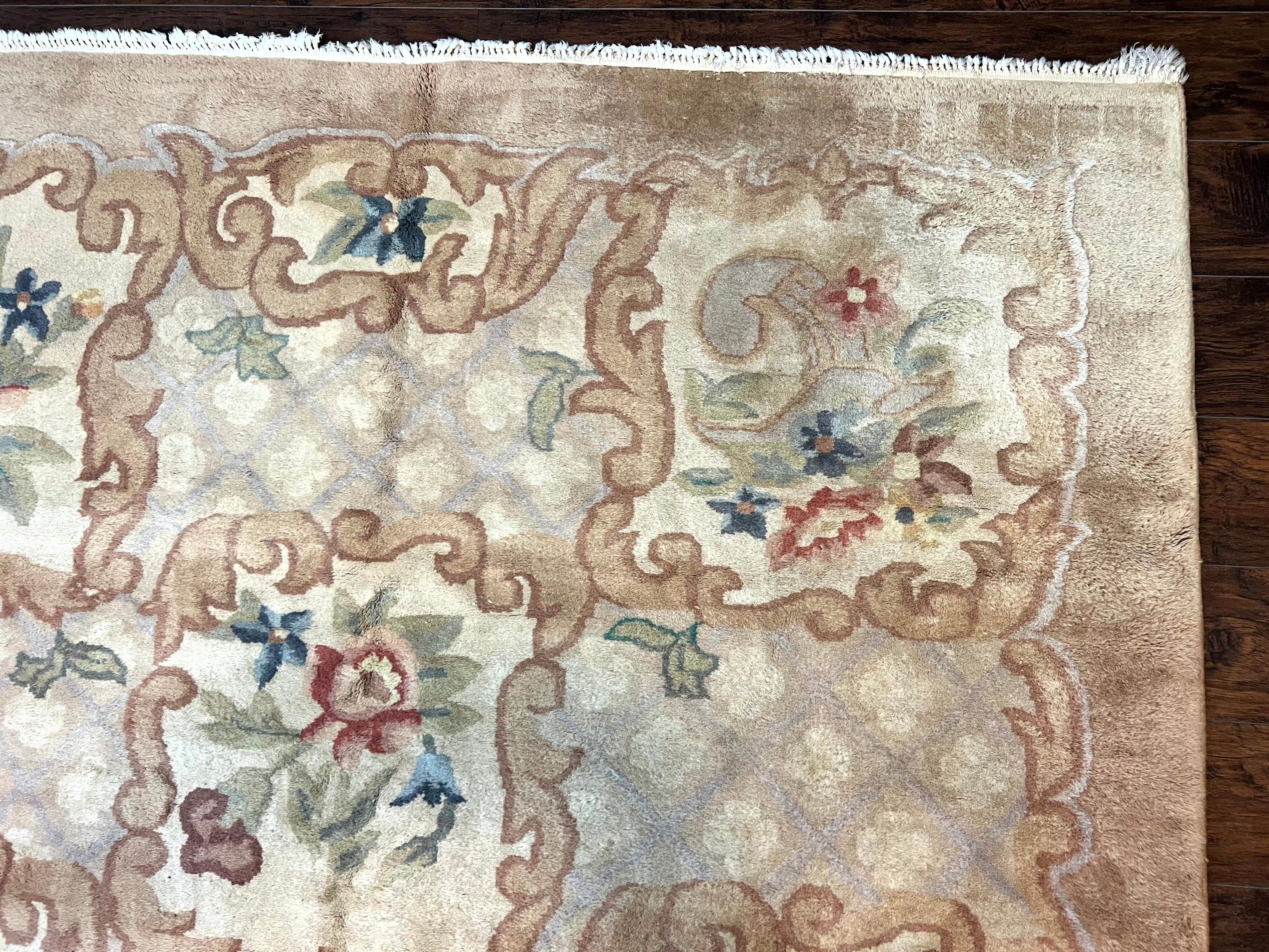 Indo Chinese Aubusson Wool Rug 11x16, Palace Sized Carpet, Oversized Handmade Vintage Rug, European Design