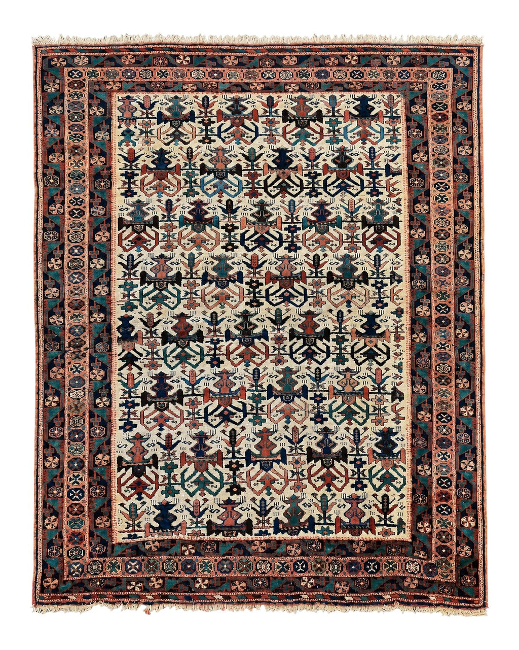 Persian Afshar Rug 5x6, Allover Repeated Motif, Wool Tribal Carpet, Handmade Semi Antique Rug