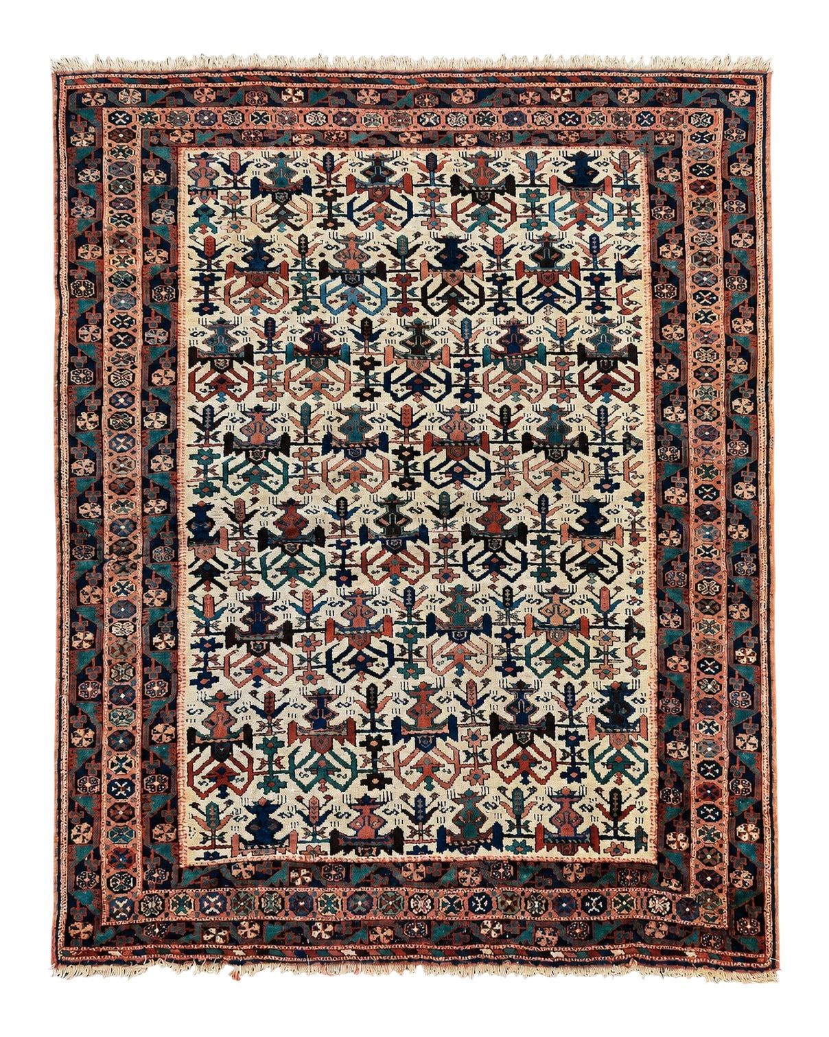 Persian Afshar Rug 5x6, Allover Repeated Motif, Wool Tribal Carpet, Handmade Semi Antique Rug