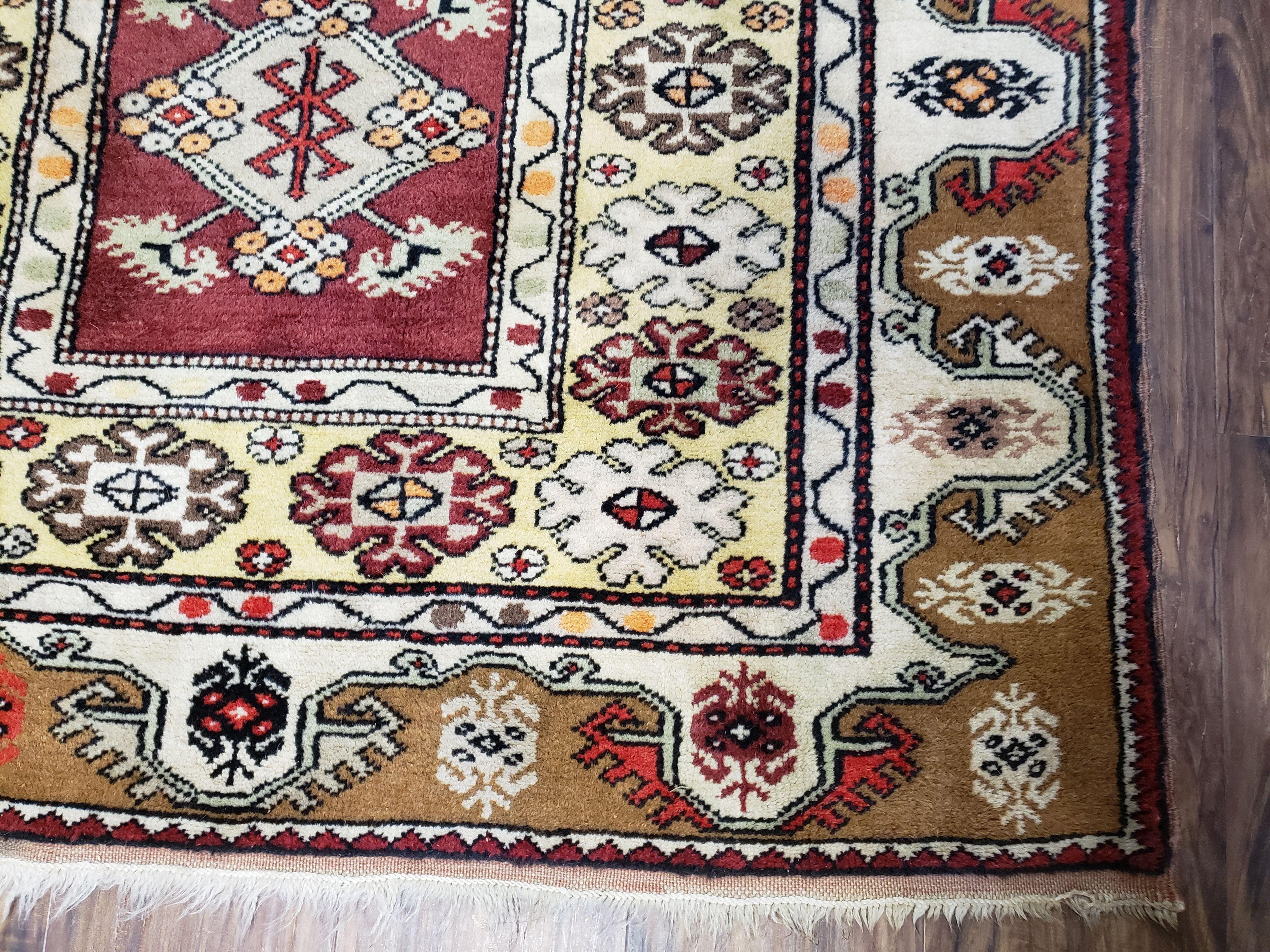 Turkish Caucasian Rug 4x7, Wool Turkish Talish Carpet, Geometric Rug