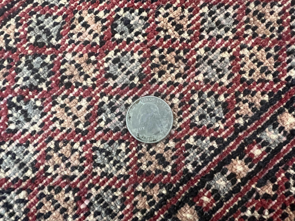 Turkoman Rug 8 x 11.6, Red Bokhara Pakistani Carpet, Wool Handmade Vintage Rug