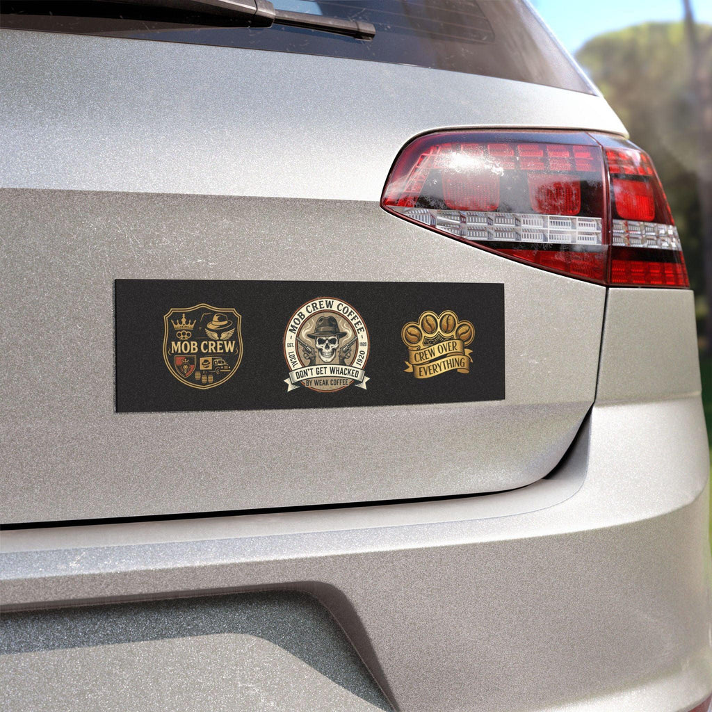 Car Magnet — “Mob Crew Coffee: Don’t Get Whacked by Weak Coffee” Retro Skull Design
