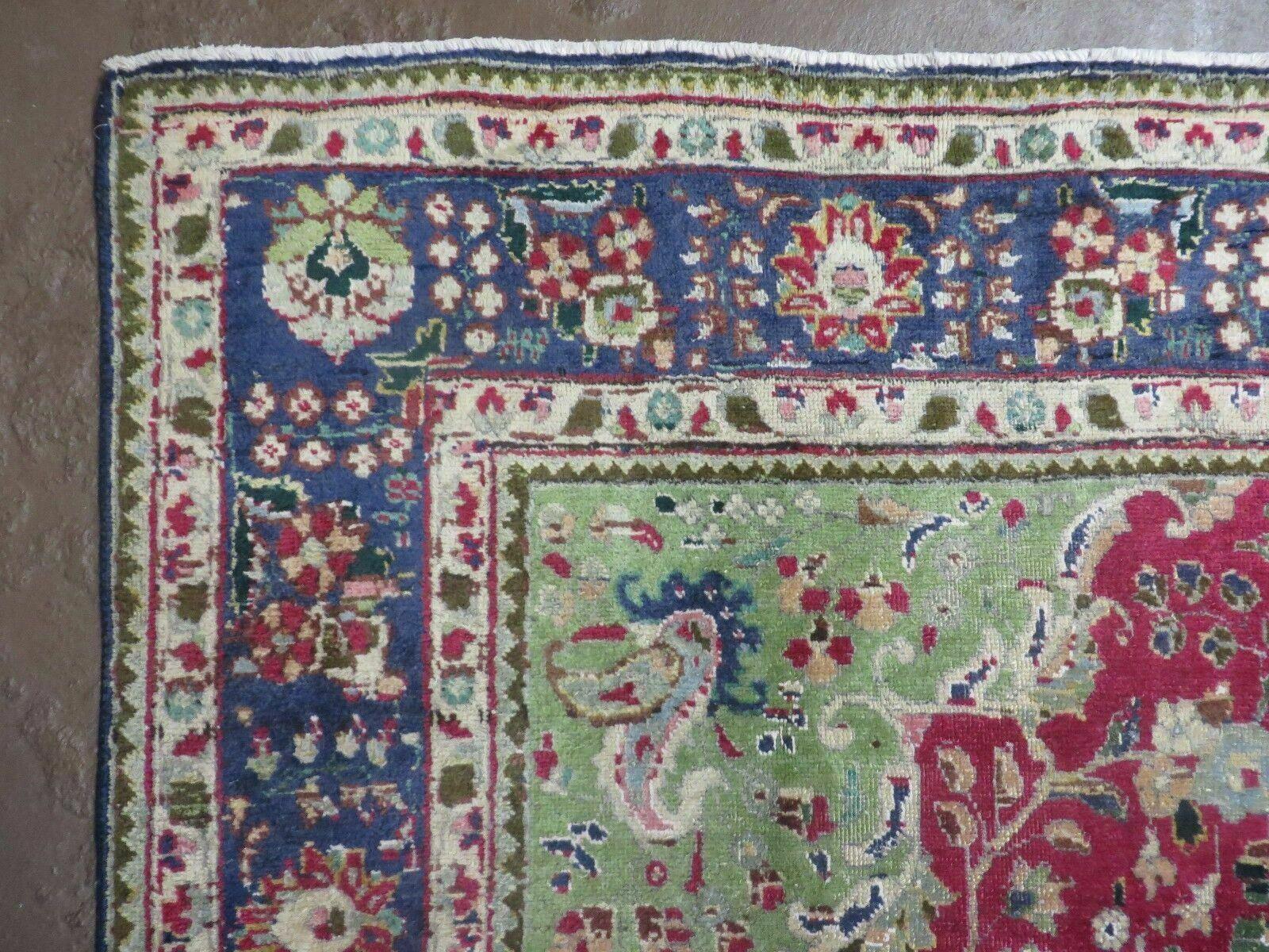 Persian Tabriz Rug 7x10, Red Blue and Green Rug, Allover Floral Medallion Rug, Hand Knotted Rug, Antique Rug 7 x 10 Vintage Wool Oriental Carpet