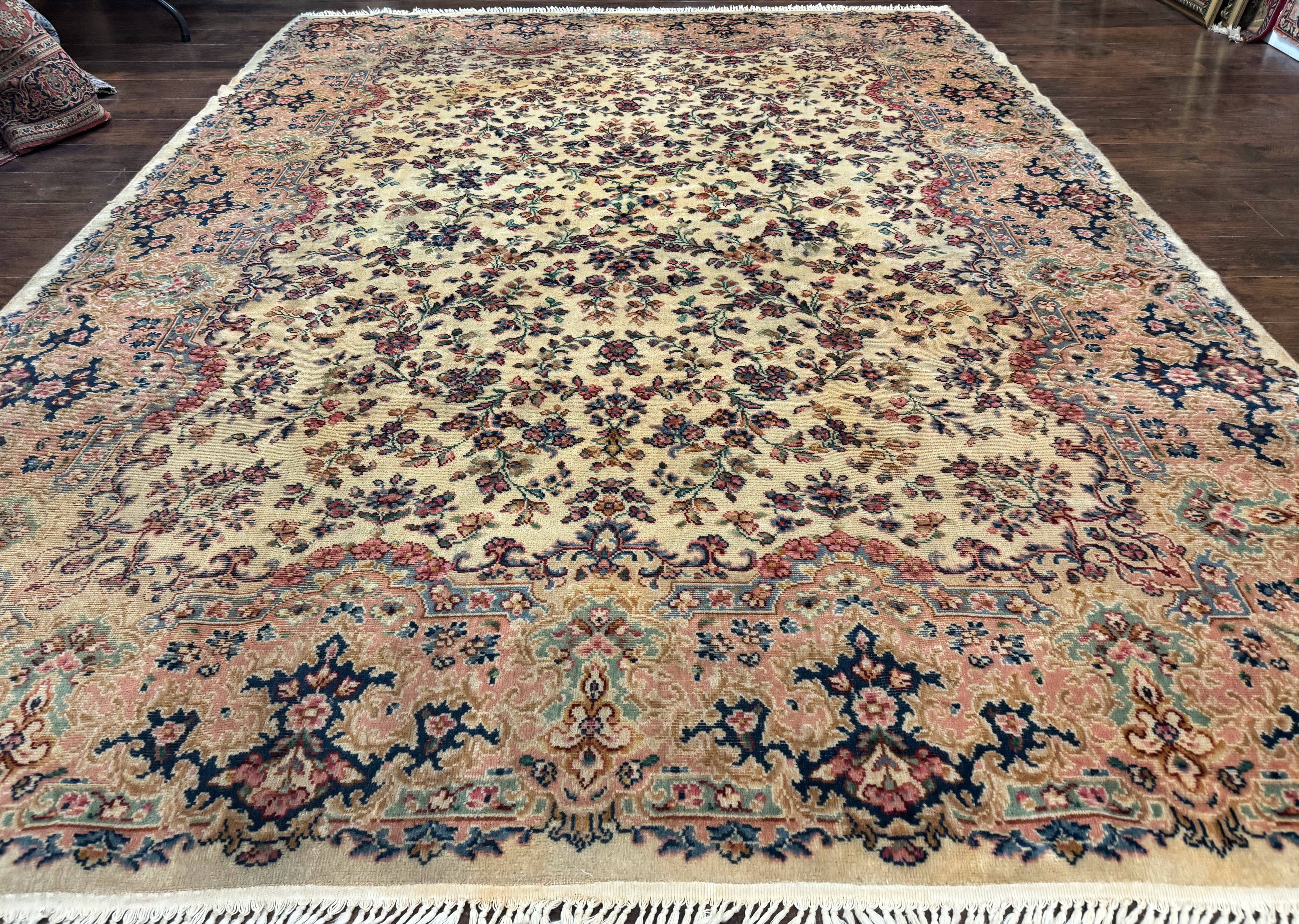 Antique Karastan Rug 8.8 x 12 Lanamar Floral Ivory Kirman Wool Discontinued