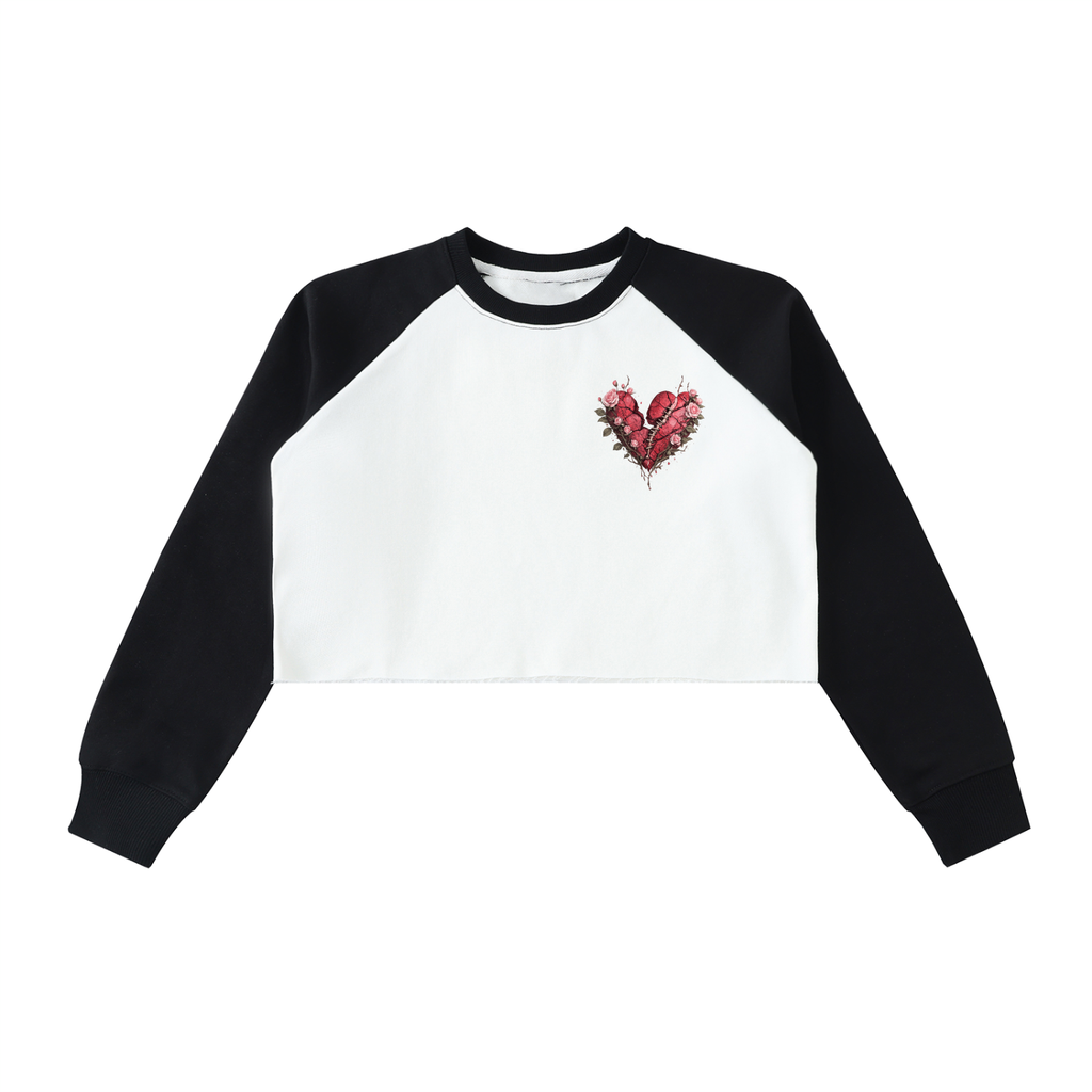 Raw-Hem Color-Block Raglan Crop Sweatshirt