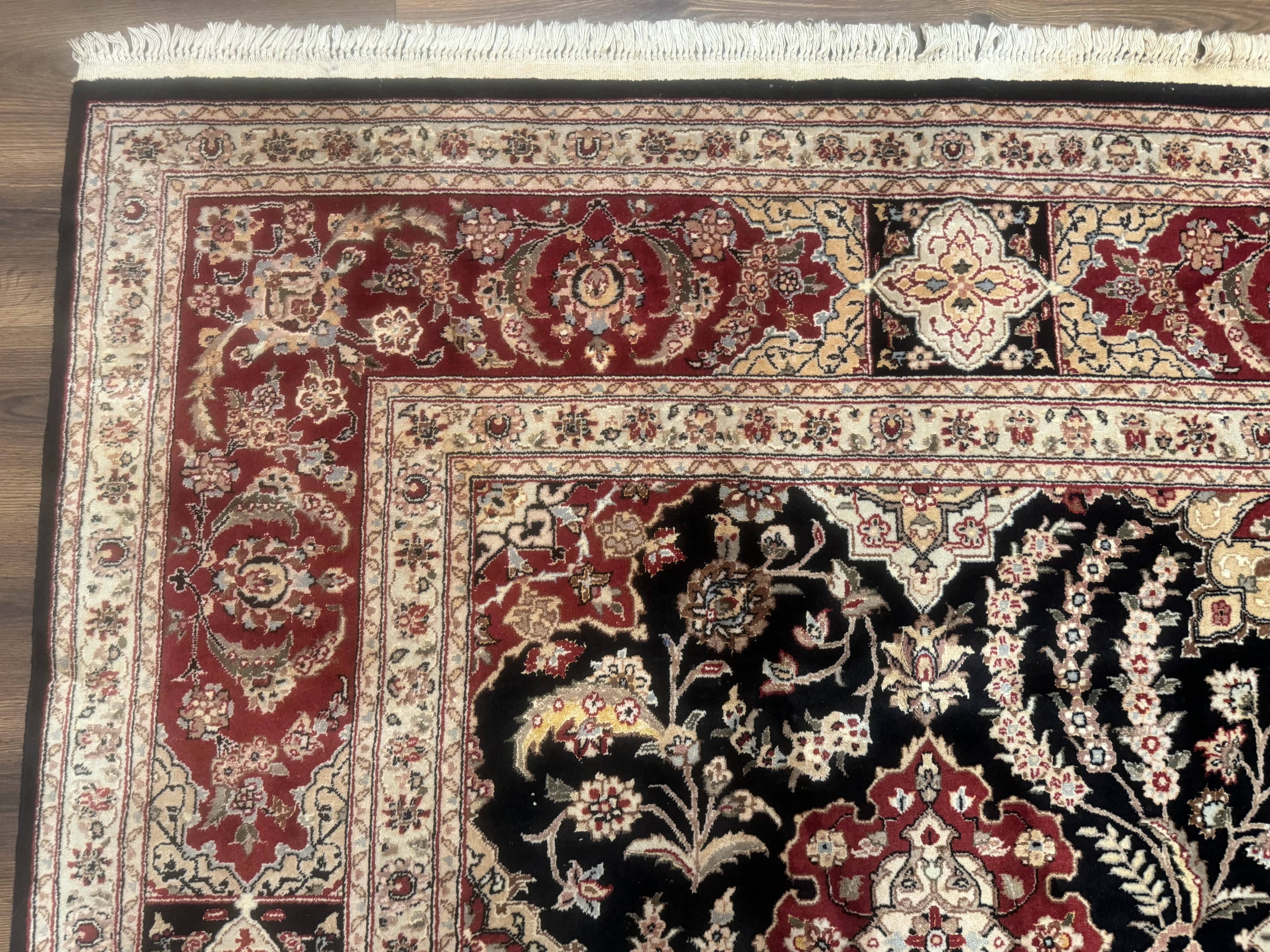 Sino Persian Rug 9x12, Black & Maroon, Wool and Silk, Allover Pattern