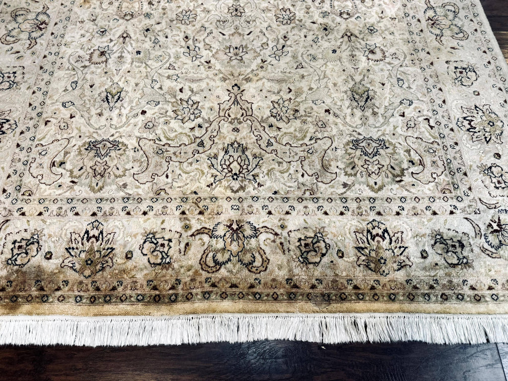 Pak Persian Rug 6x9, Vintage Handmade Wool Carpet, Floral, Beige