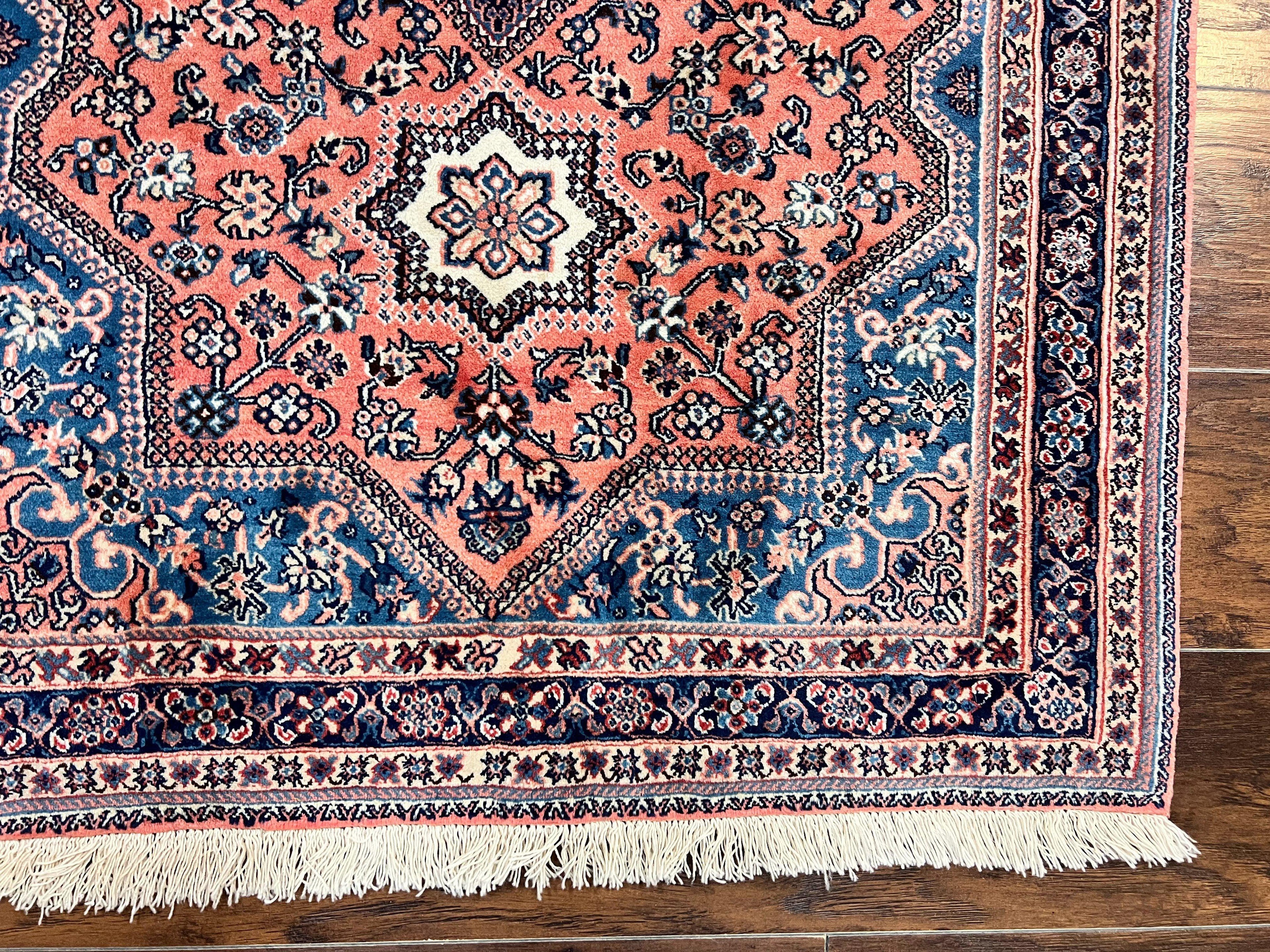 Persian Shiraz Rug 3x5, Geometric Tribal Rug, Wool Hand Knotted Vintage Carpet, Light Red & Blue, Signed by Masterweaver