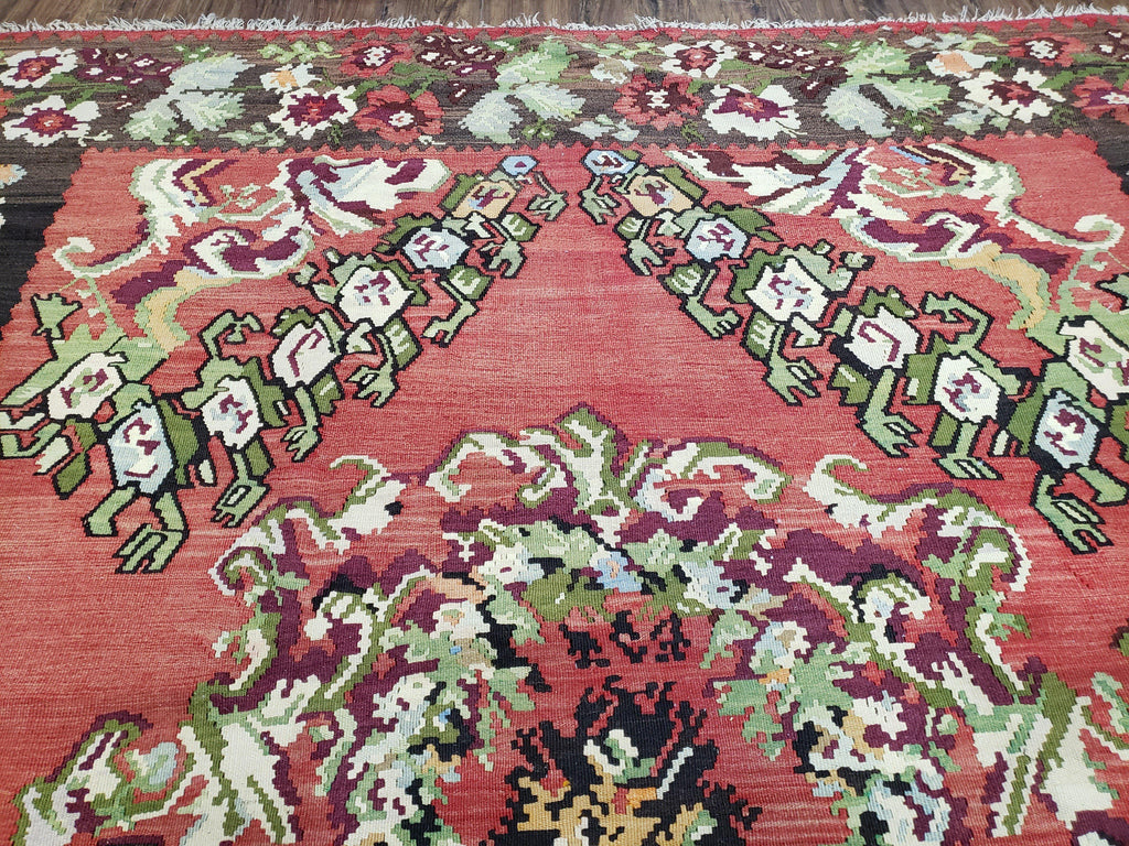 Karabakh Rug 8x11, Caucasian Kilim Rug, Vintage Antique Turkish Anatolian Azerbaijani Carpet, Wool Red & Black Hand-Woven 8 x 11 Living Room