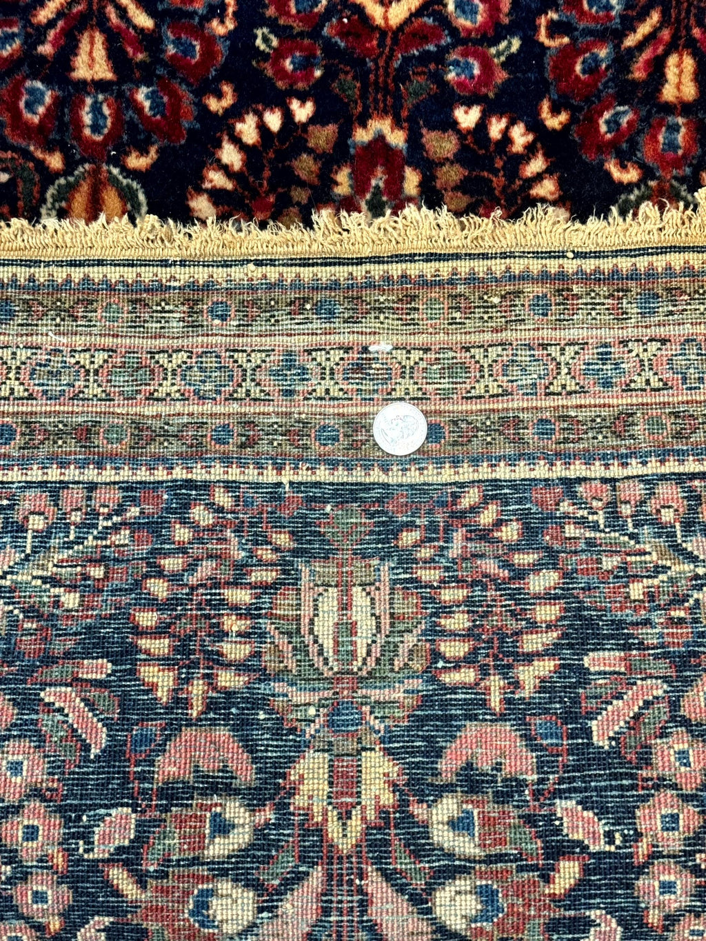 Small Navy Blue Persian Rug 2x4, Sarouk Rug, Rare Colors, Antique 1920s Wool Rug