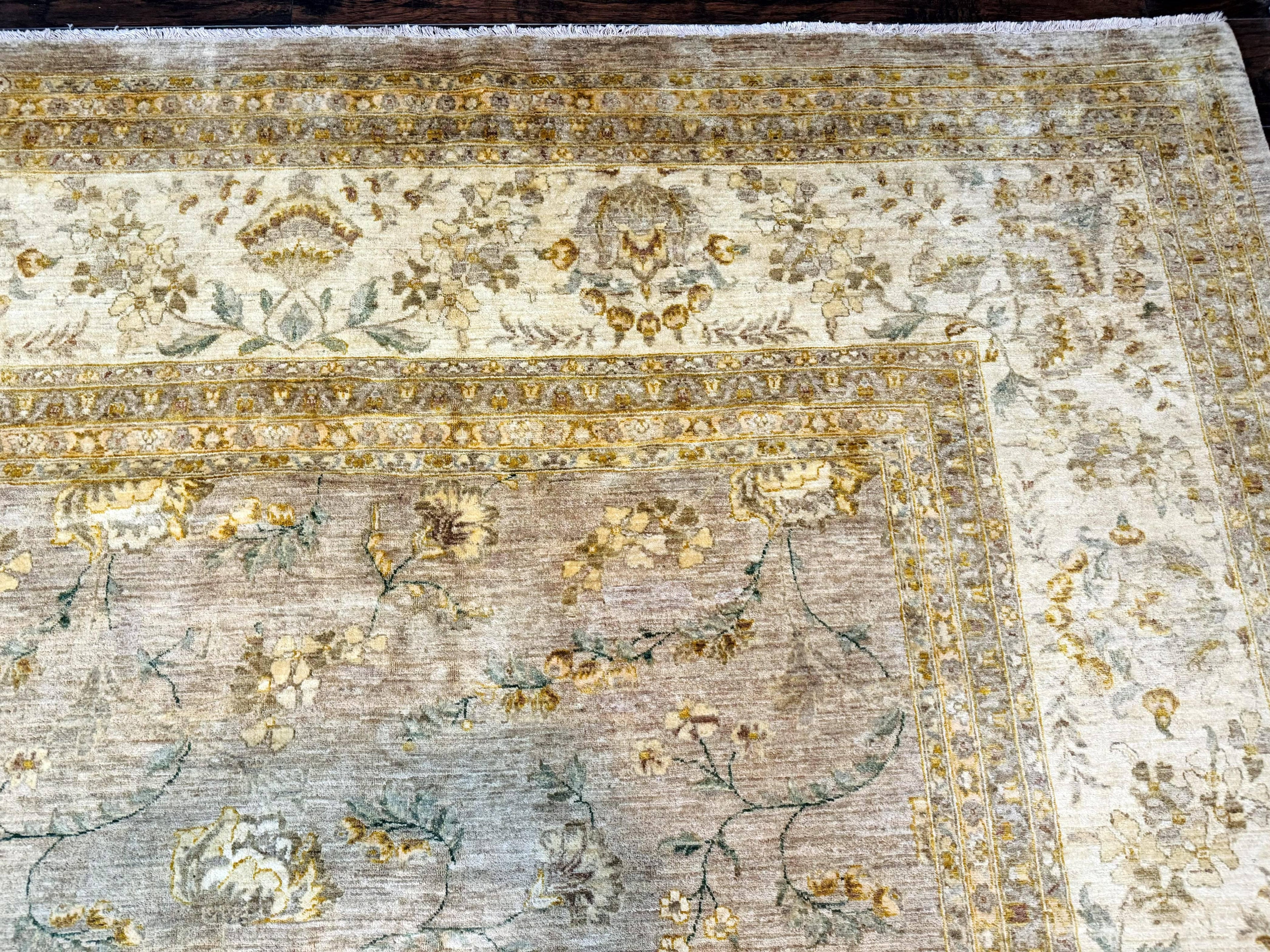 Palace Sized Rug 11x18, Handmade Wool Oversized Persian Carpet 11 x 18 ft, Gray-Taupe, Beige-Cream, Floral, Large Hand Knotted Area Rug