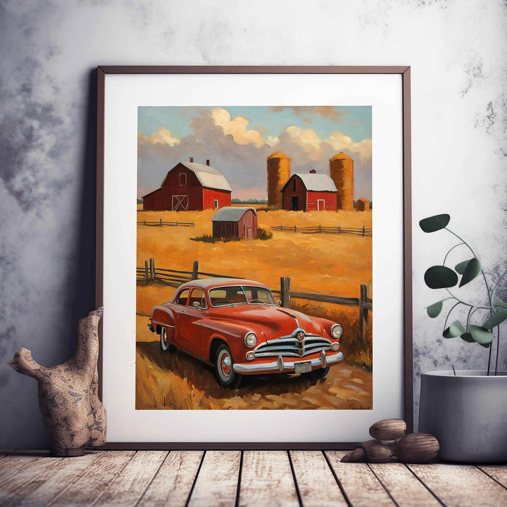 1953 Starlight Coupe Farmhouse Sunset Art Print | Vintage Rural Americana