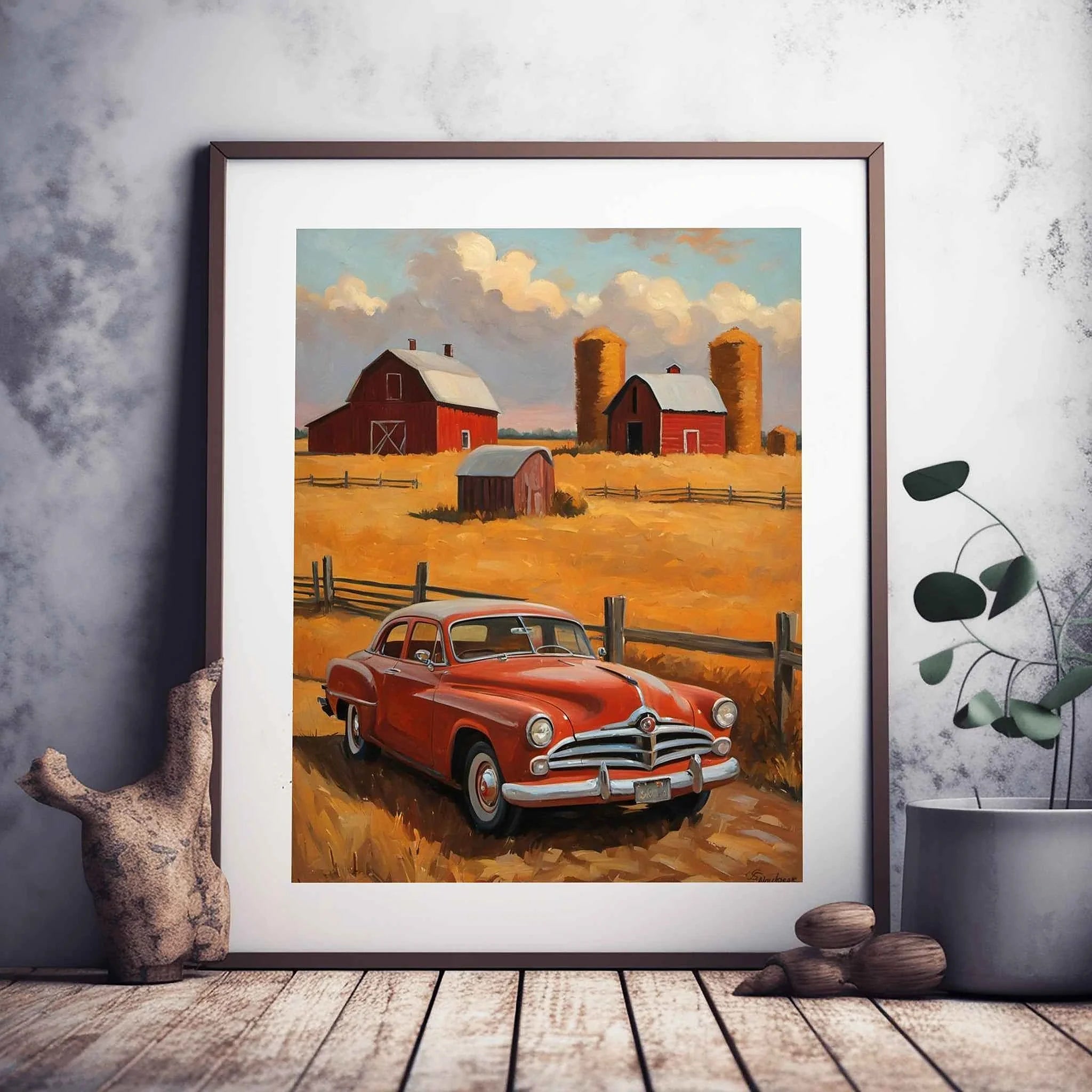1953 Starlight Coupe Farmhouse Sunset Art Print | Vintage Rural Americana