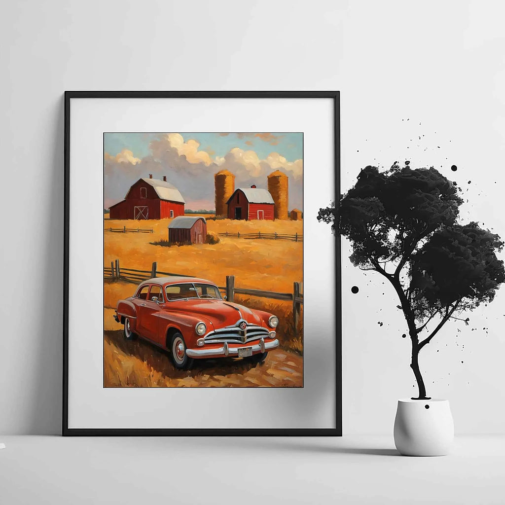 1953 Starlight Coupe Farmhouse Sunset Art Print | Vintage Rural Americana