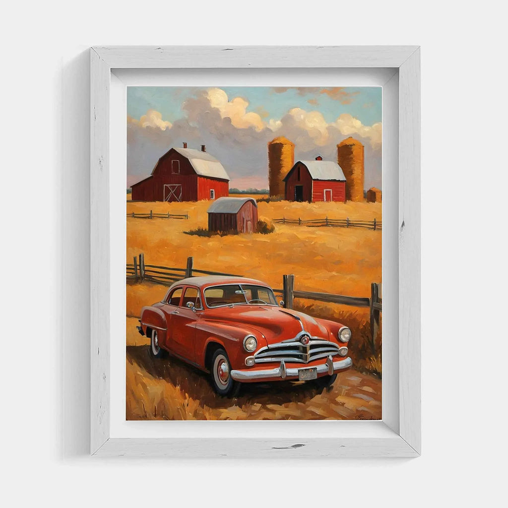 1953 Starlight Coupe Farmhouse Sunset Art Print | Vintage Rural Americana