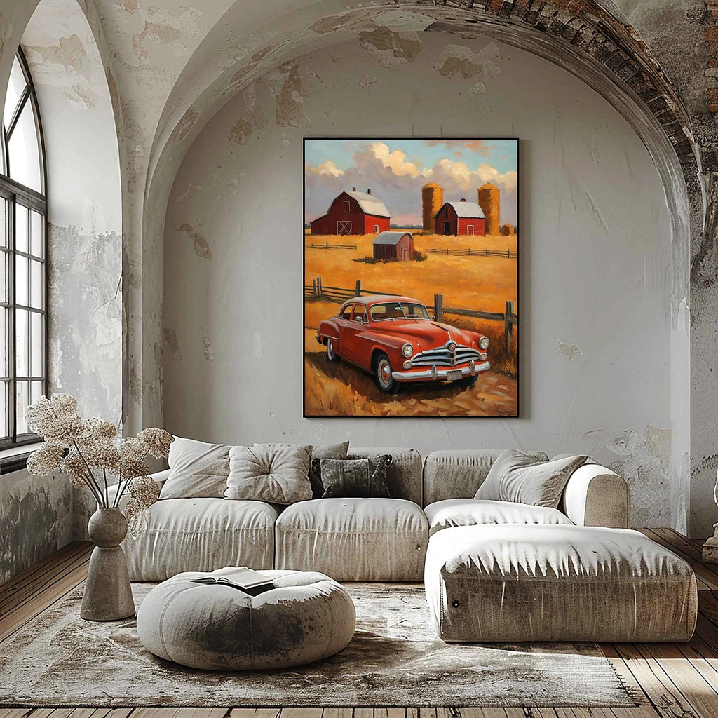 1953 Starlight Coupe Farmhouse Sunset Art Print | Vintage Rural Americana