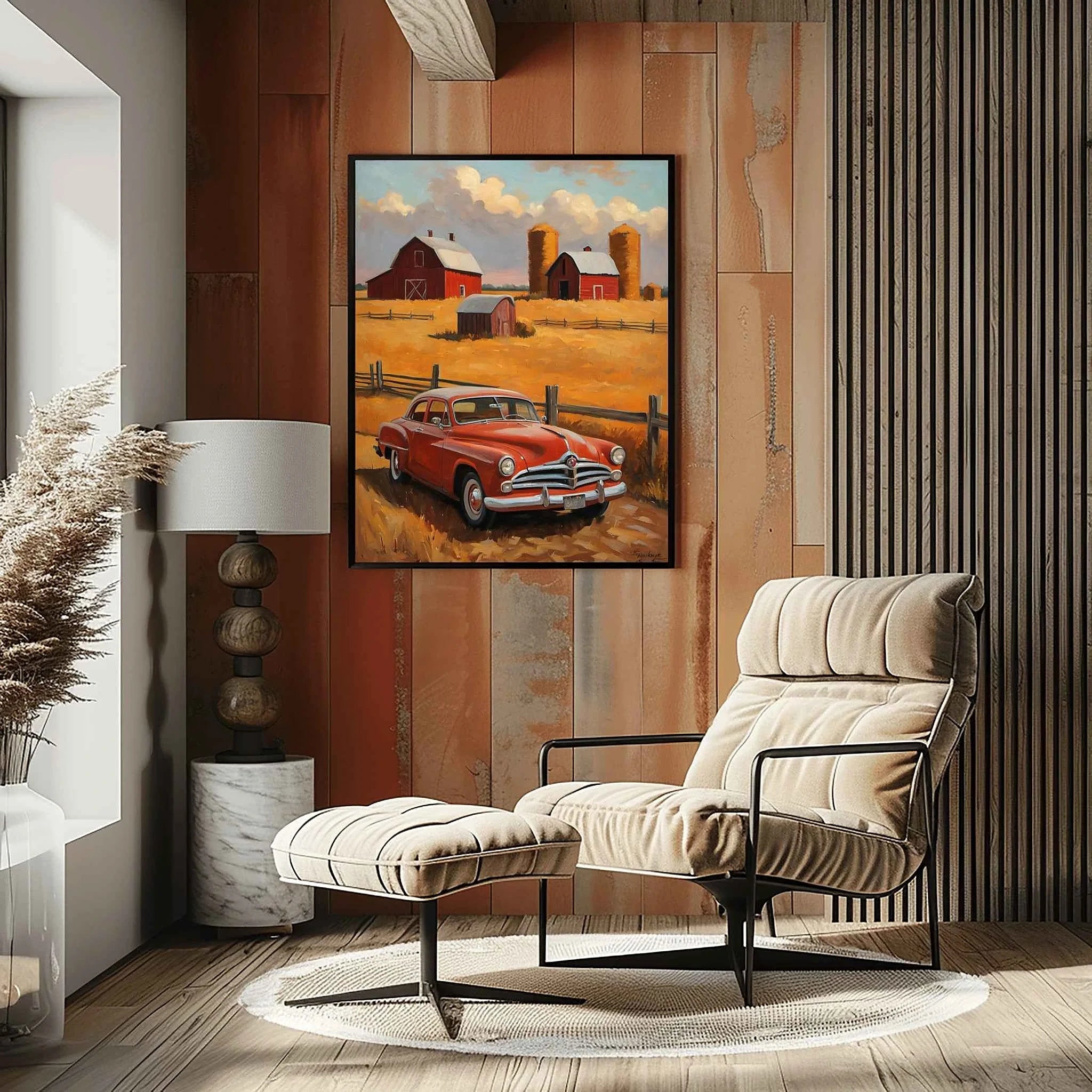 1953 Starlight Coupe Farmhouse Sunset Art Print | Vintage Rural Americana