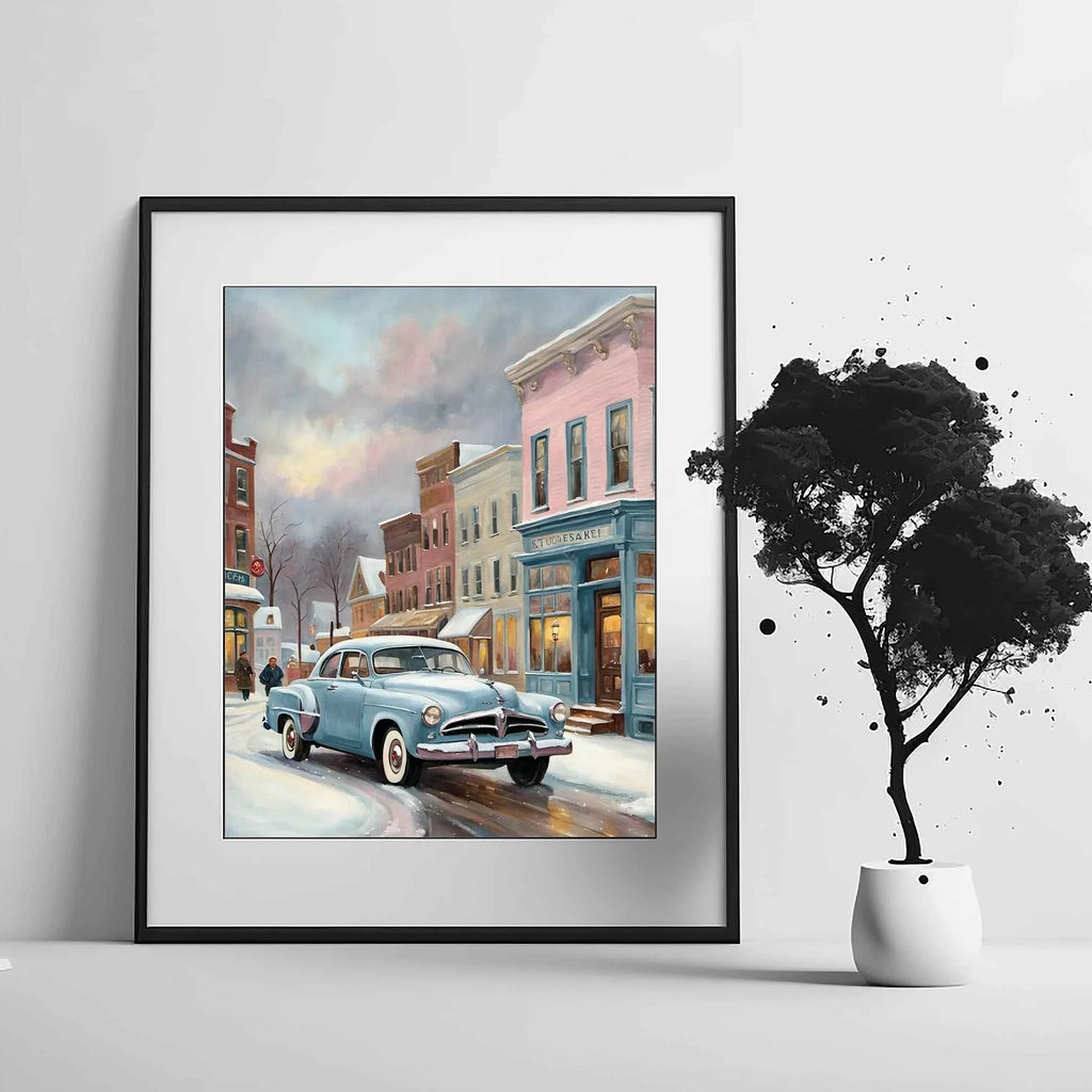 1953 Starlight Coupe "Winter Main Street" Print | Nostalgic Snowy Town Decor