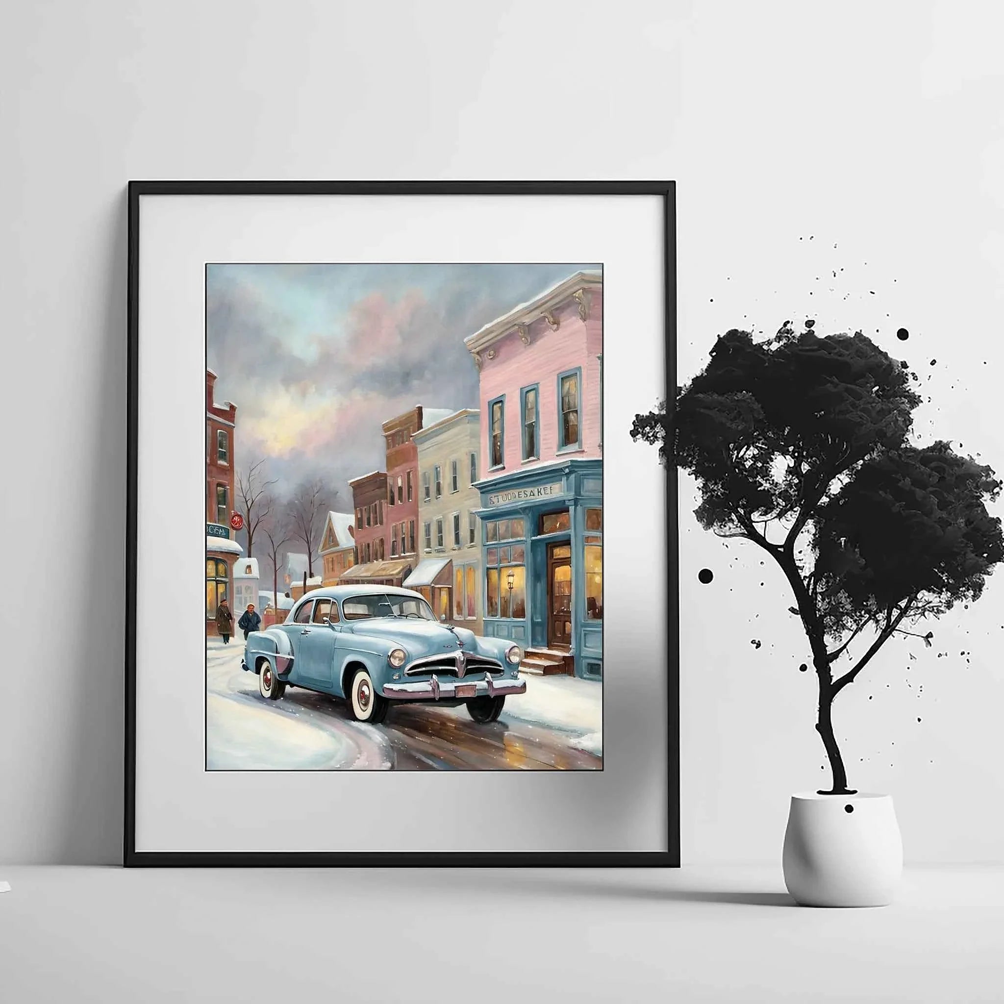 1953 Starlight Coupe "Winter Main Street" Print | Nostalgic Snowy Town Decor