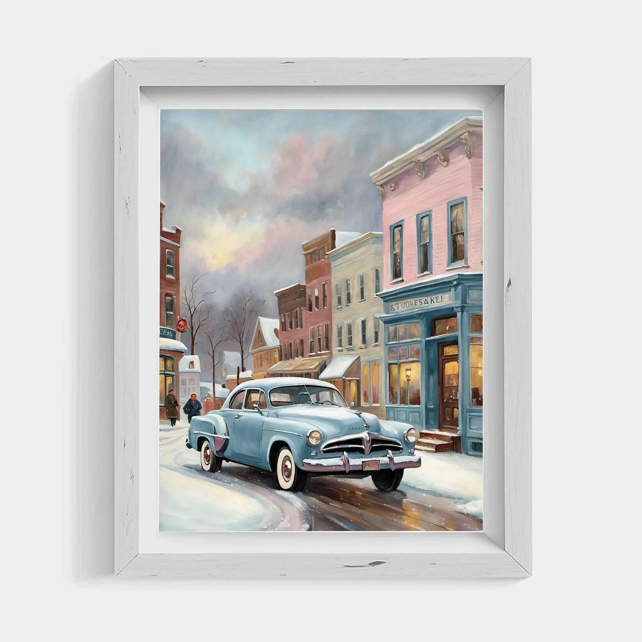 1953 Starlight Coupe "Winter Main Street" Print | Nostalgic Snowy Town Decor