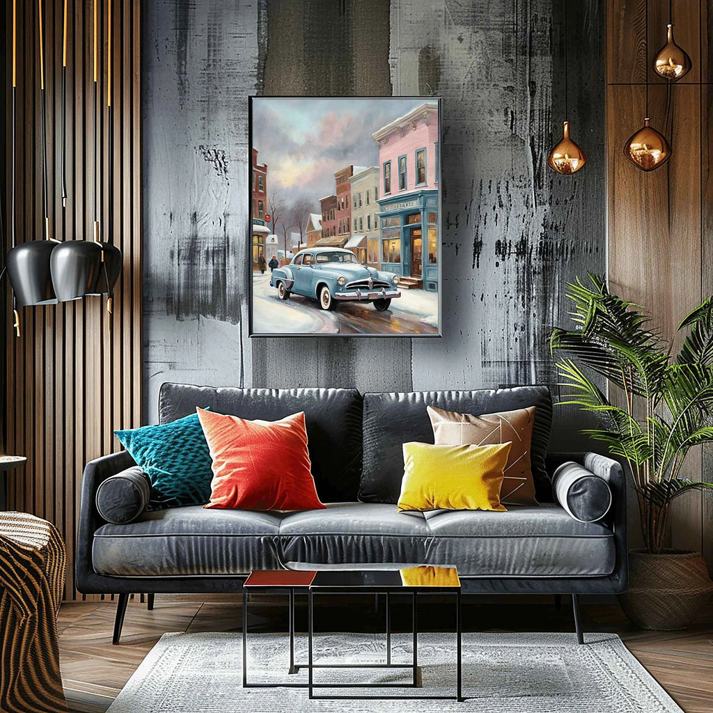 1953 Starlight Coupe "Winter Main Street" Print | Nostalgic Snowy Town Decor