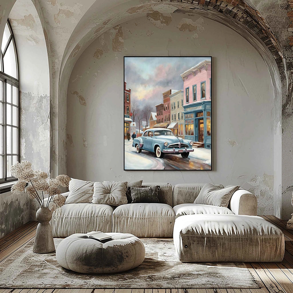 1953 Starlight Coupe "Winter Main Street" Print | Nostalgic Snowy Town Decor