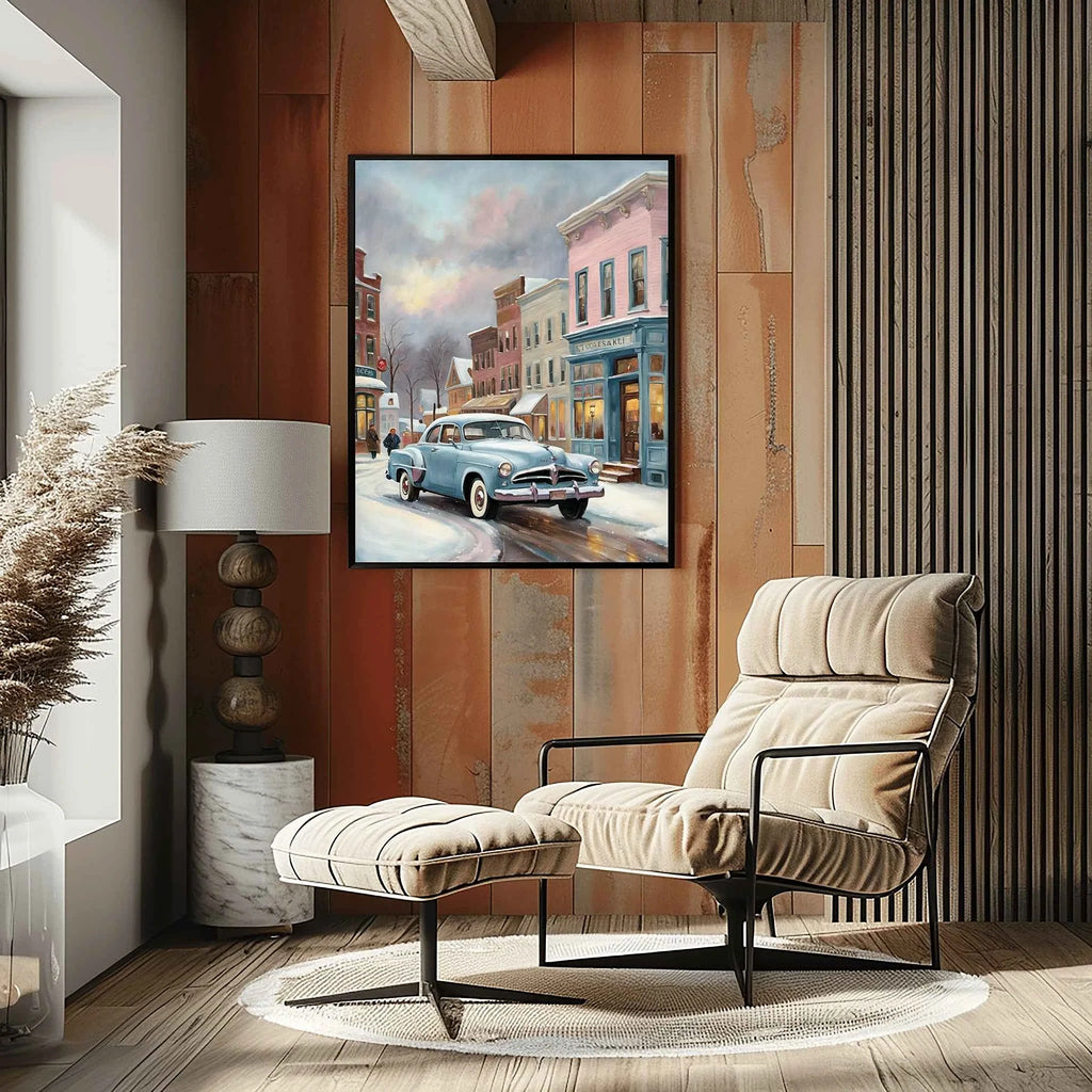 1953 Starlight Coupe "Winter Main Street" Print | Nostalgic Snowy Town Decor