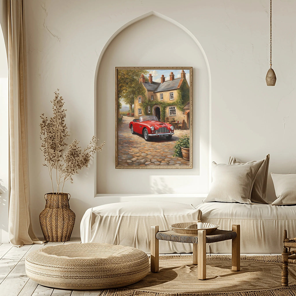1954 Drophead "Sunday in the Village" Print | Quaint Retro Art