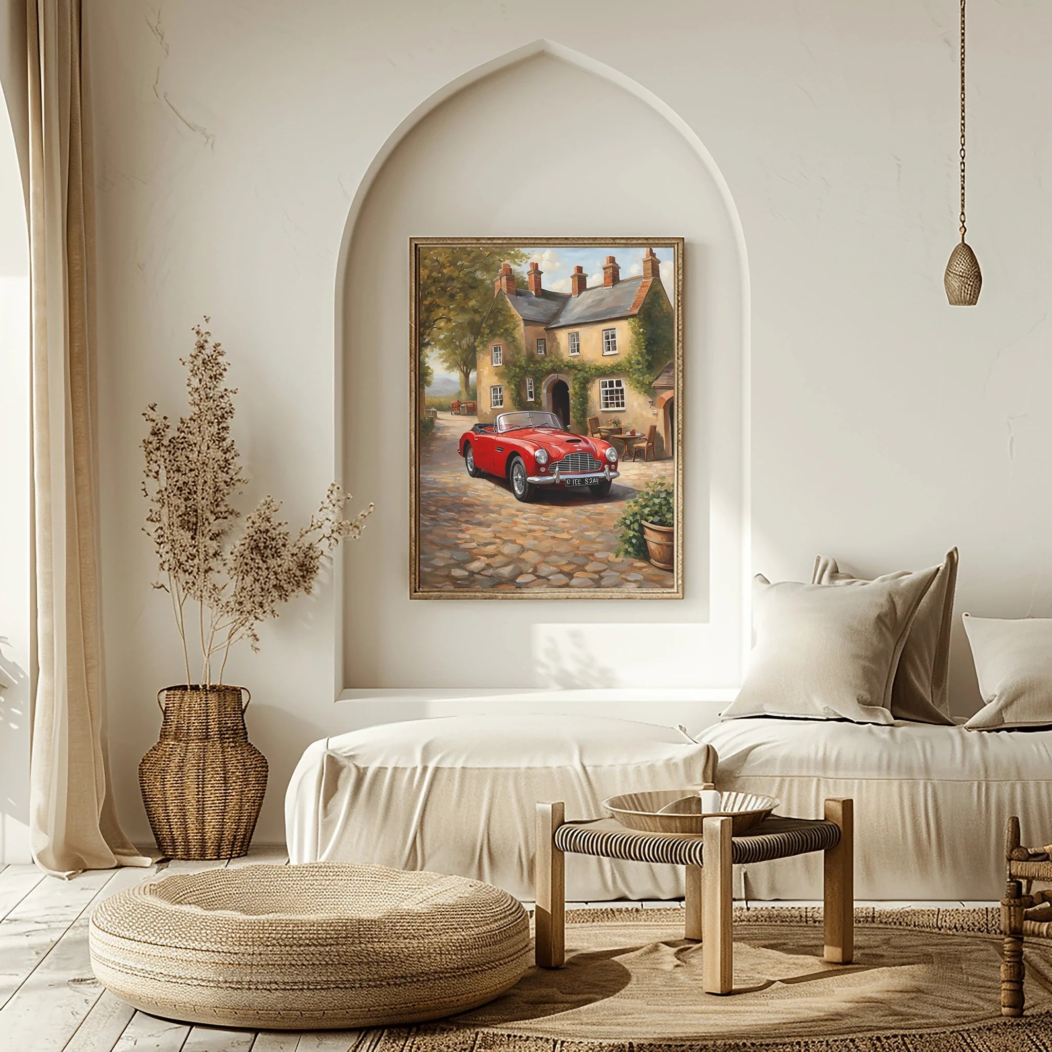 1954 Drophead "Sunday in the Village" Print | Quaint Retro Art