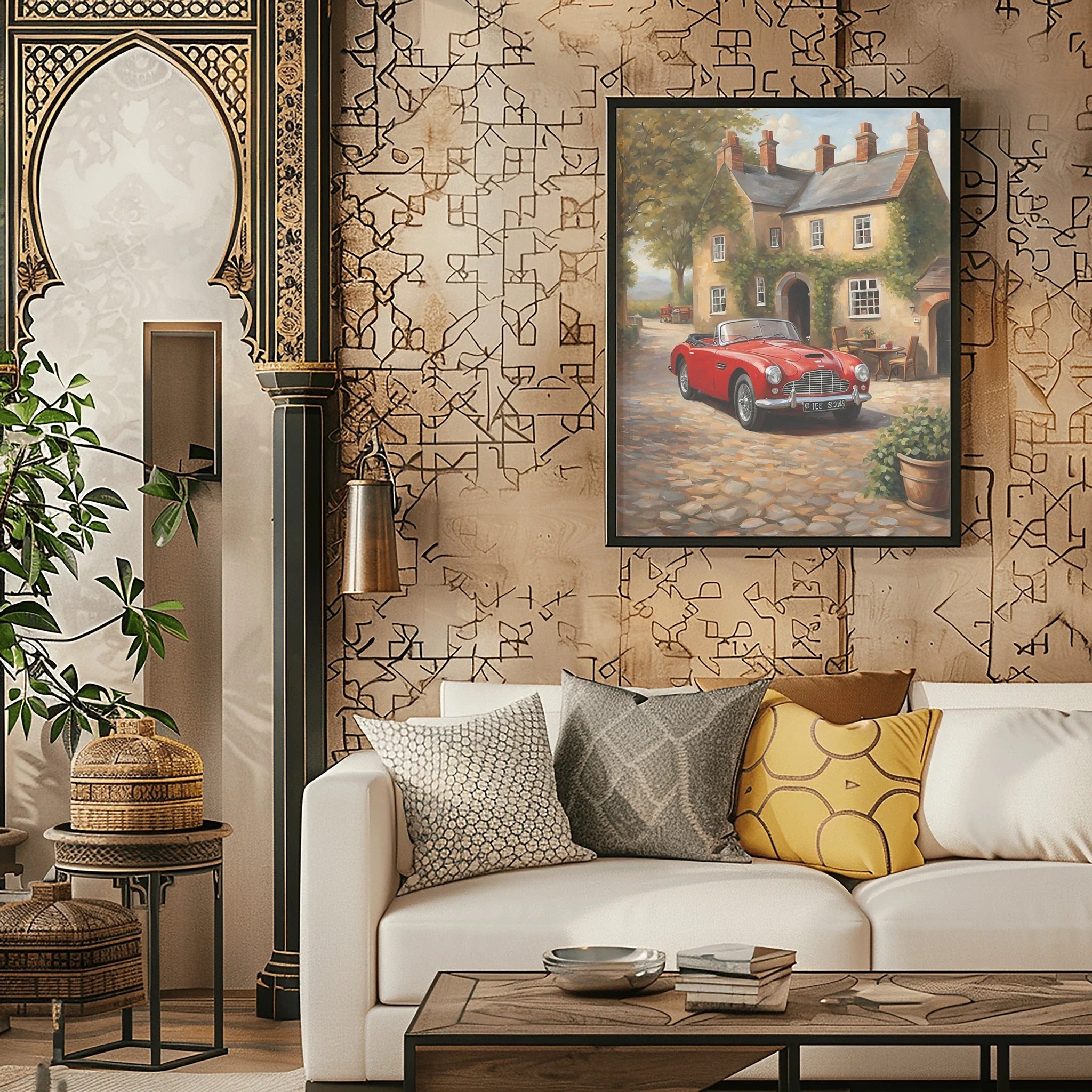 1954 Drophead "Sunday in the Village" Print | Quaint Retro Art