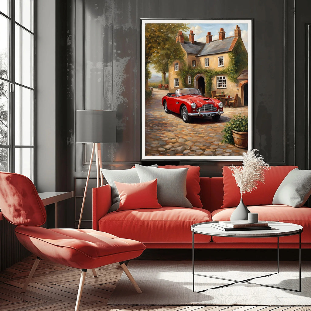 1954 Drophead "Sunday in the Village" Print | Quaint Retro Art