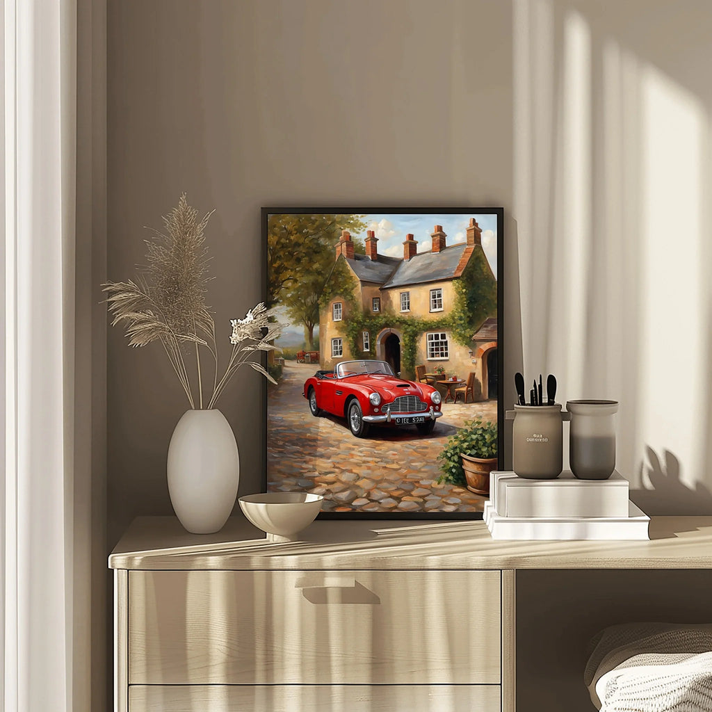 1954 Drophead "Sunday in the Village" Print | Quaint Retro Art