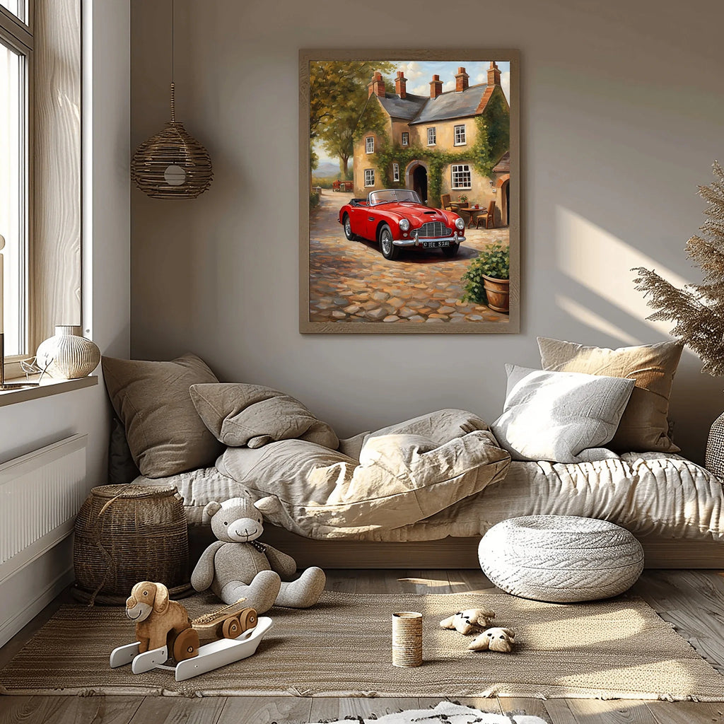 1954 Drophead "Sunday in the Village" Print | Quaint Retro Art