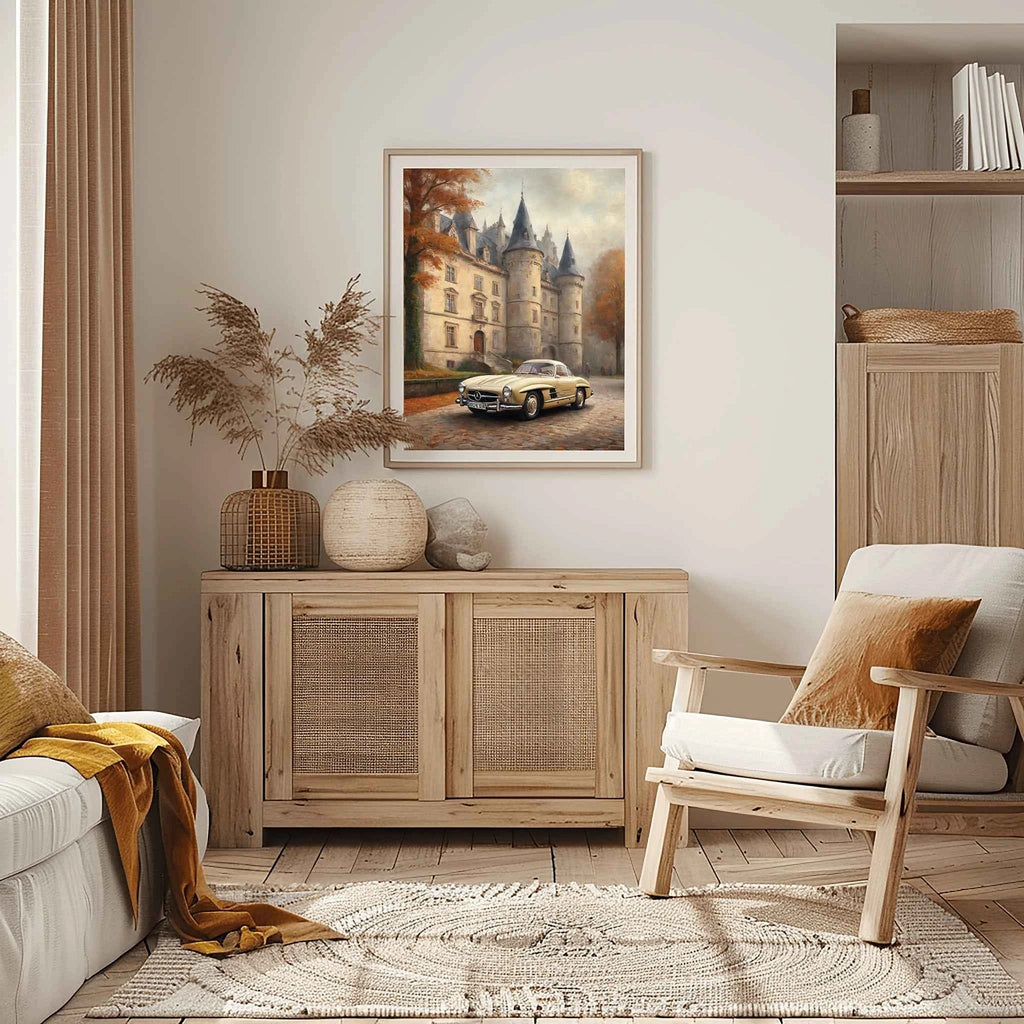 1955 German Gullwing Icon Medieval Castle Wall Art | Historic Luxury Supercar Print