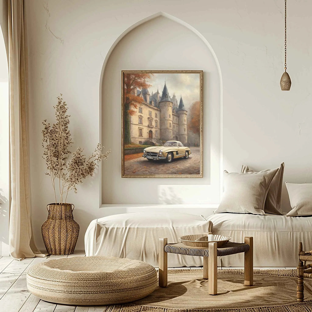 1955 German Gullwing Icon Medieval Castle Wall Art | Historic Luxury Supercar Print