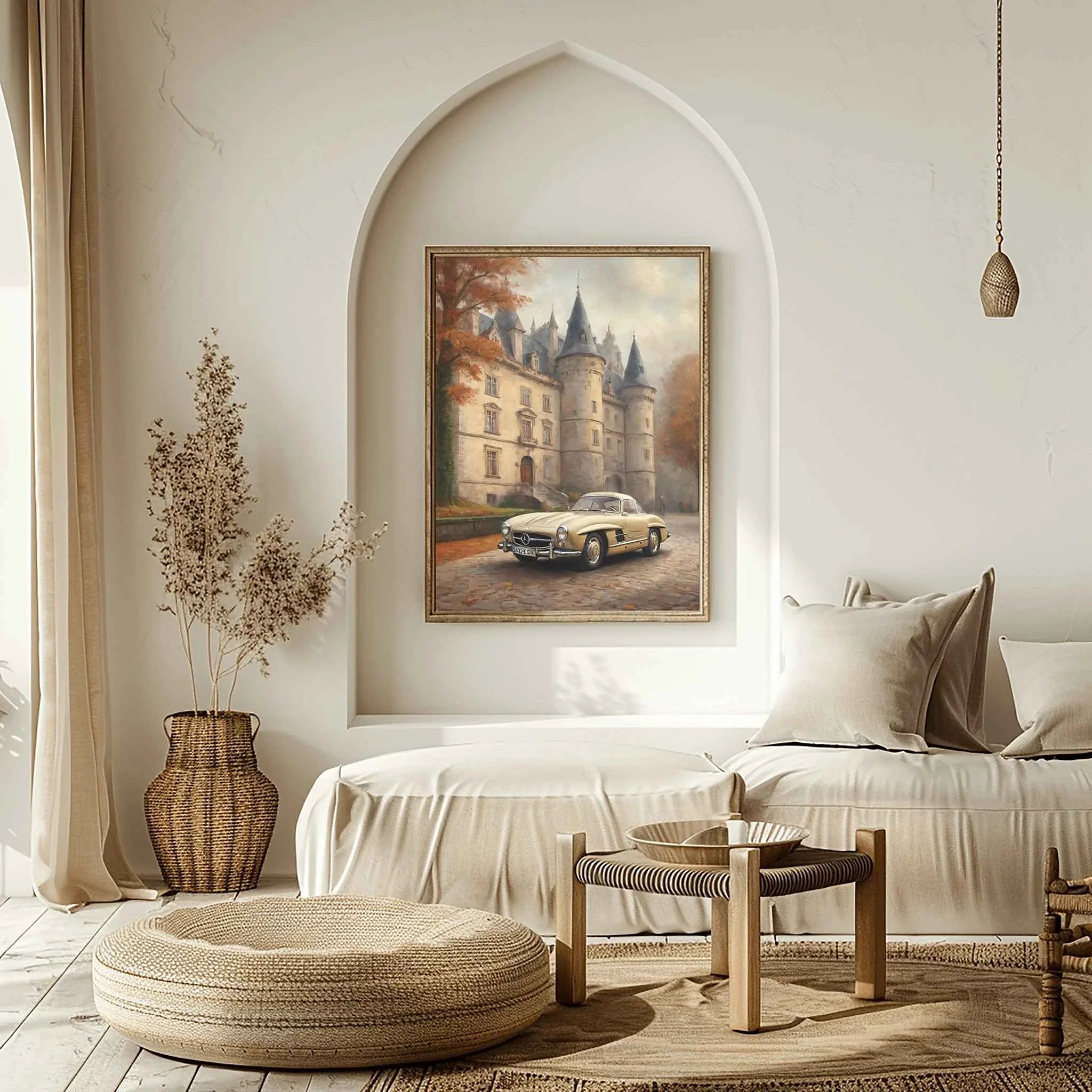 1955 German Gullwing Icon Medieval Castle Wall Art | Historic Luxury Supercar Print