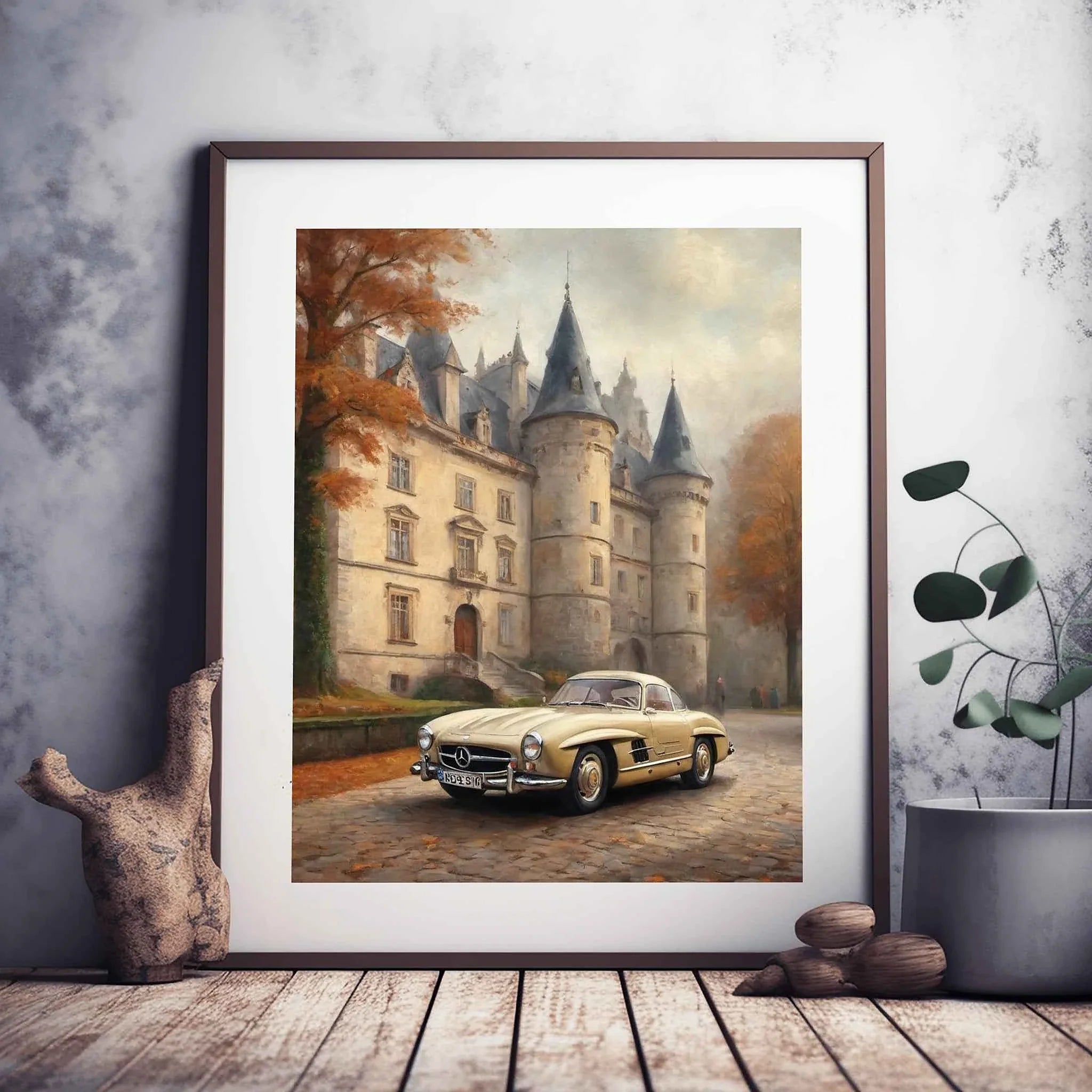 1955 German Gullwing Icon Medieval Castle Wall Art | Historic Luxury Supercar Print