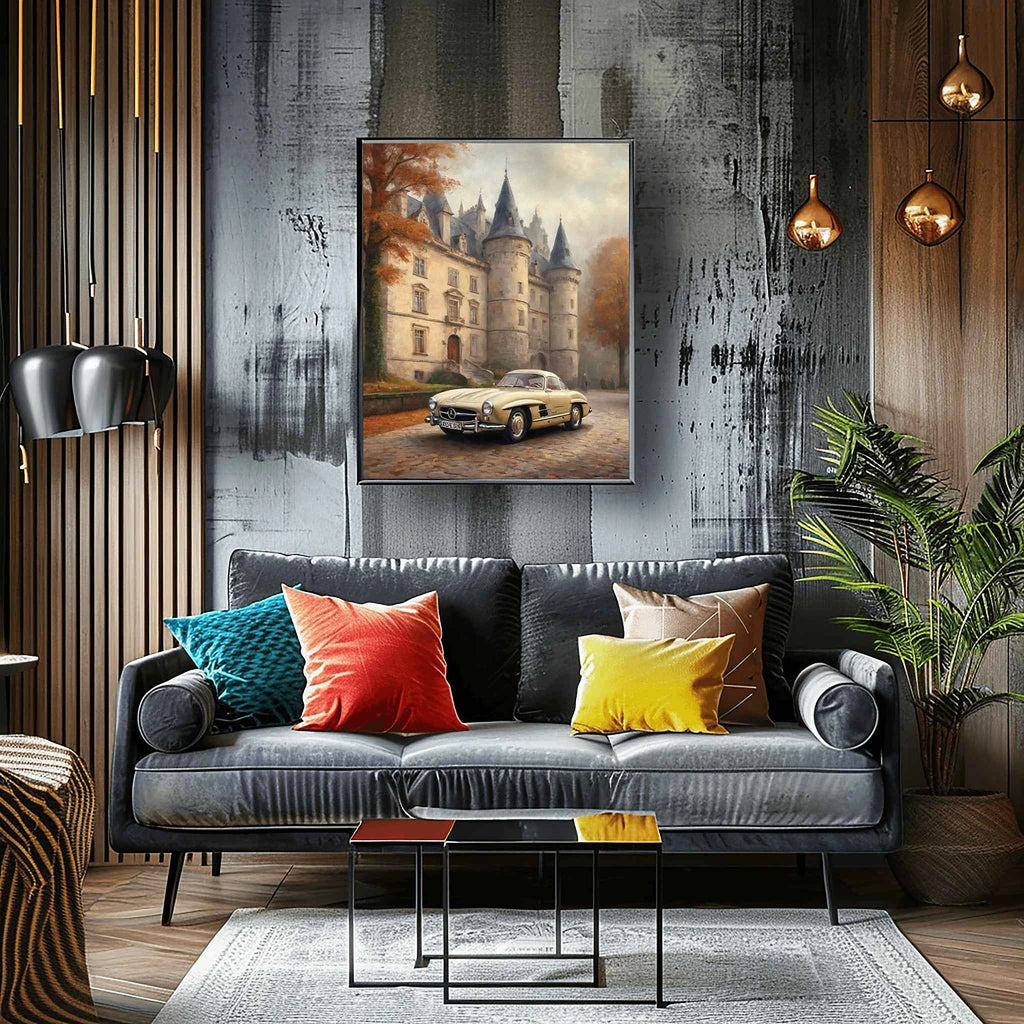 1955 German Gullwing Icon Medieval Castle Wall Art | Historic Luxury Supercar Print