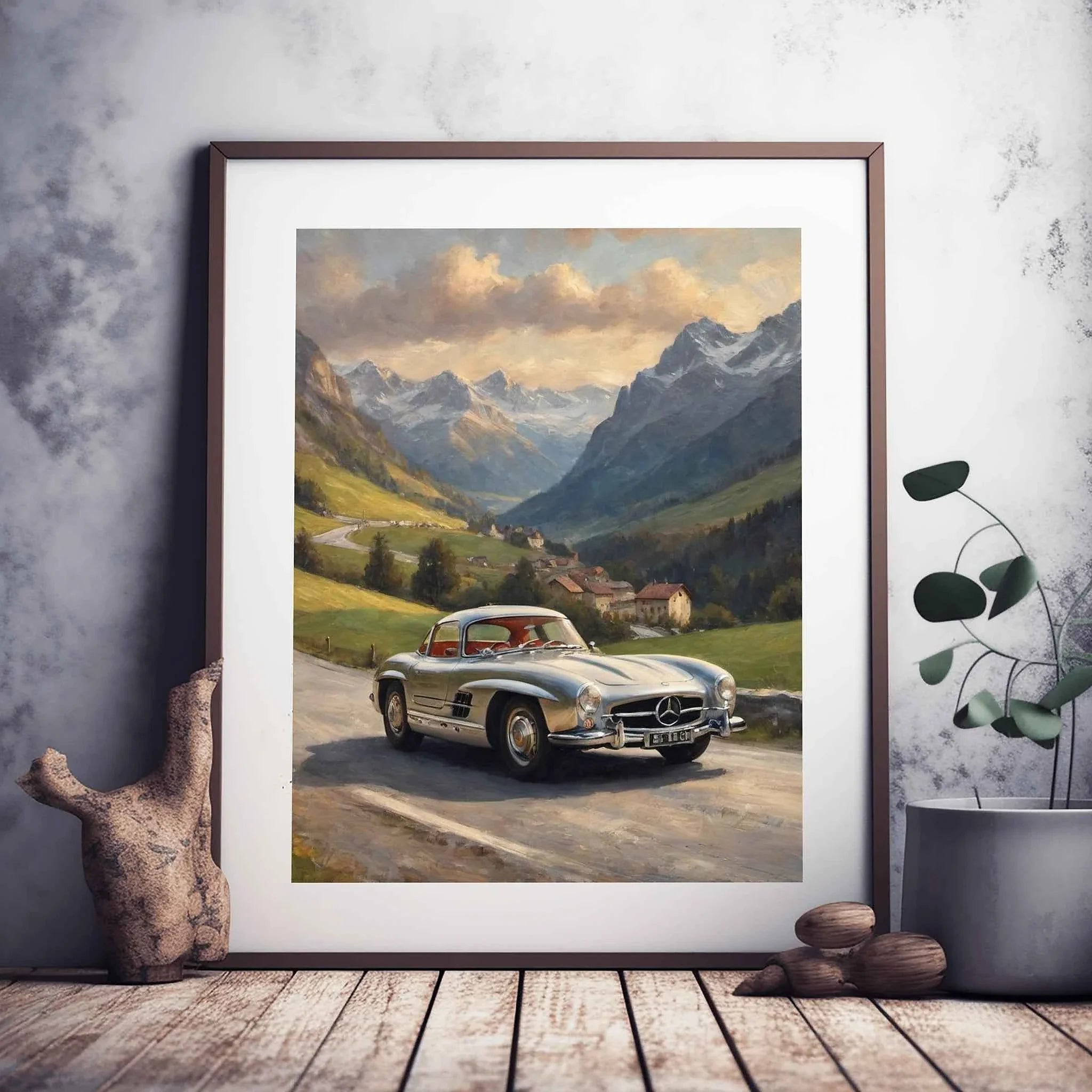 1955 German Gullwing Icon Alpine Pass Wall Art | Vintage Mountain Racing Print