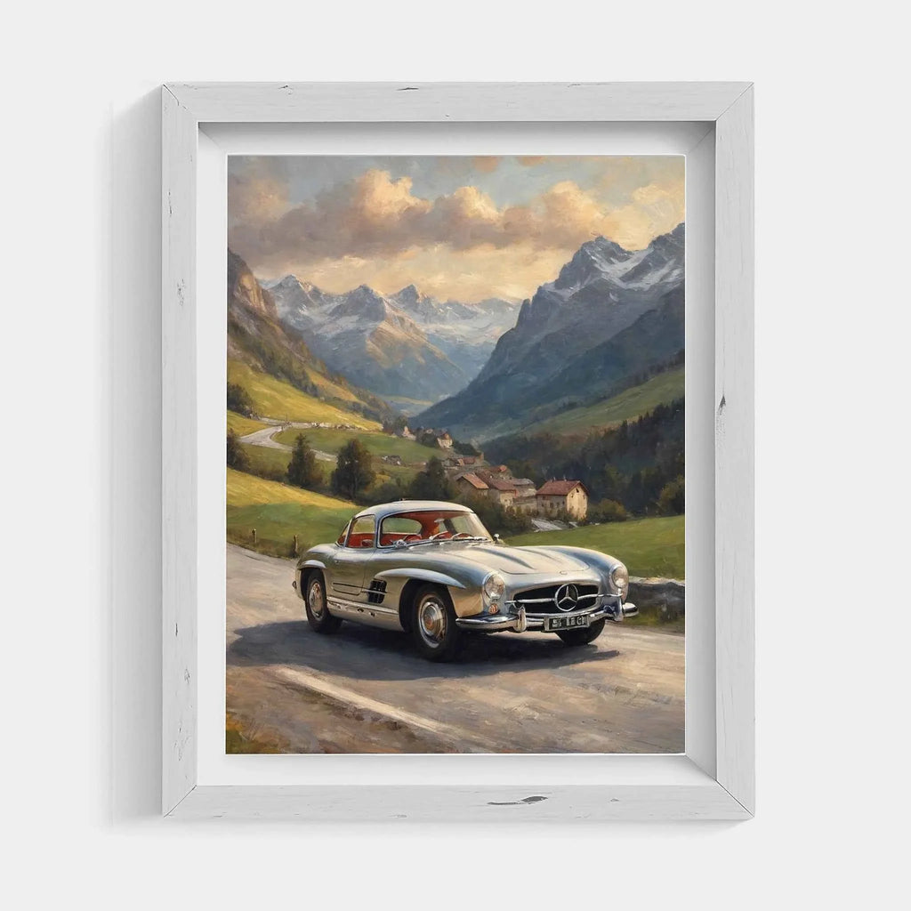 1955 German Gullwing Icon Alpine Pass Wall Art | Vintage Mountain Racing Print