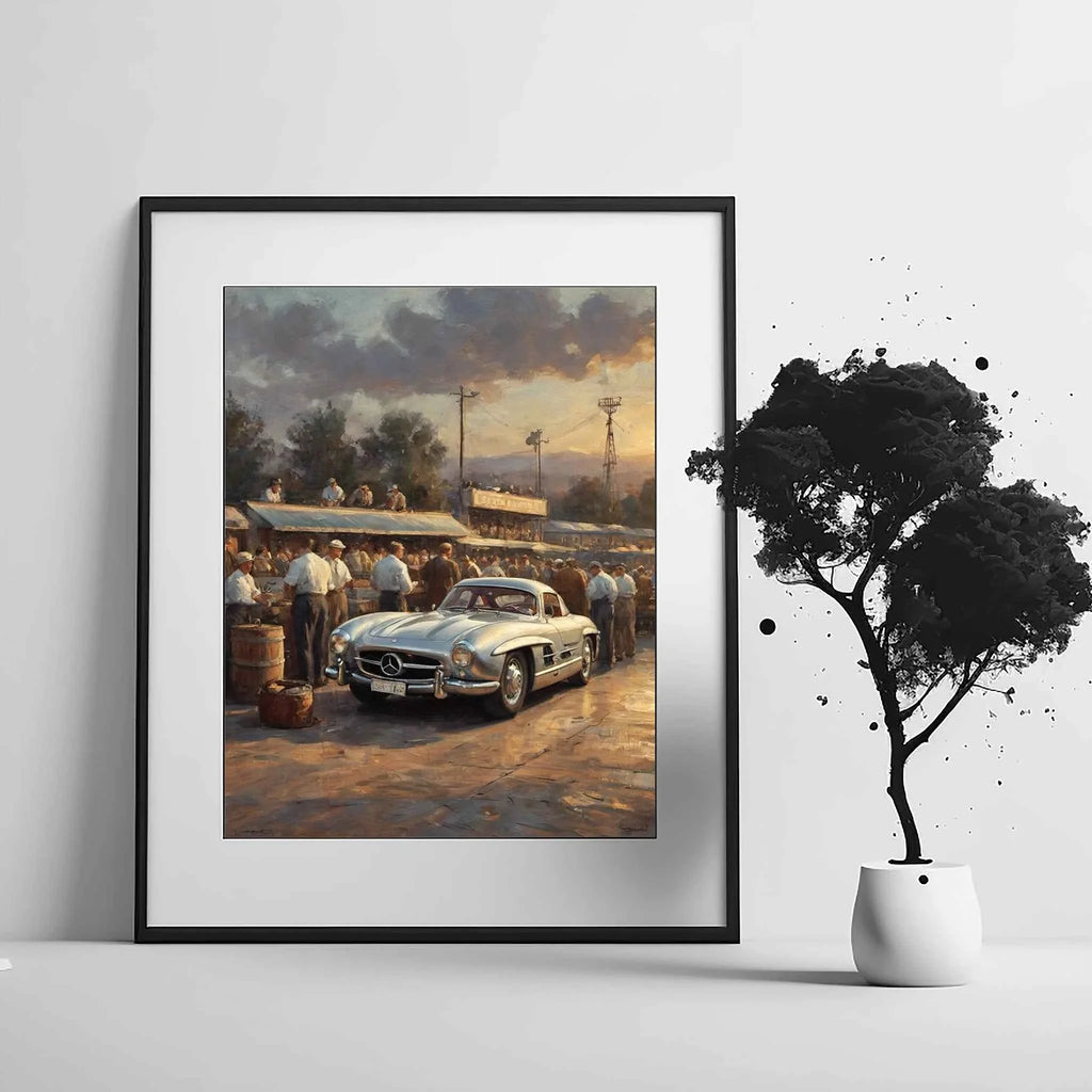 1955 German Gullwing Icon Grand Prix Track Wall Art | Vintage Motorsport Racing Print
