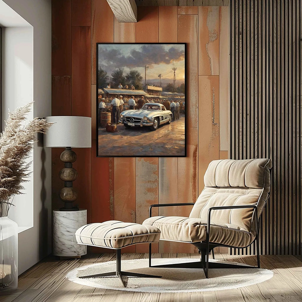 1955 German Gullwing Icon Grand Prix Track Wall Art | Vintage Motorsport Racing Print